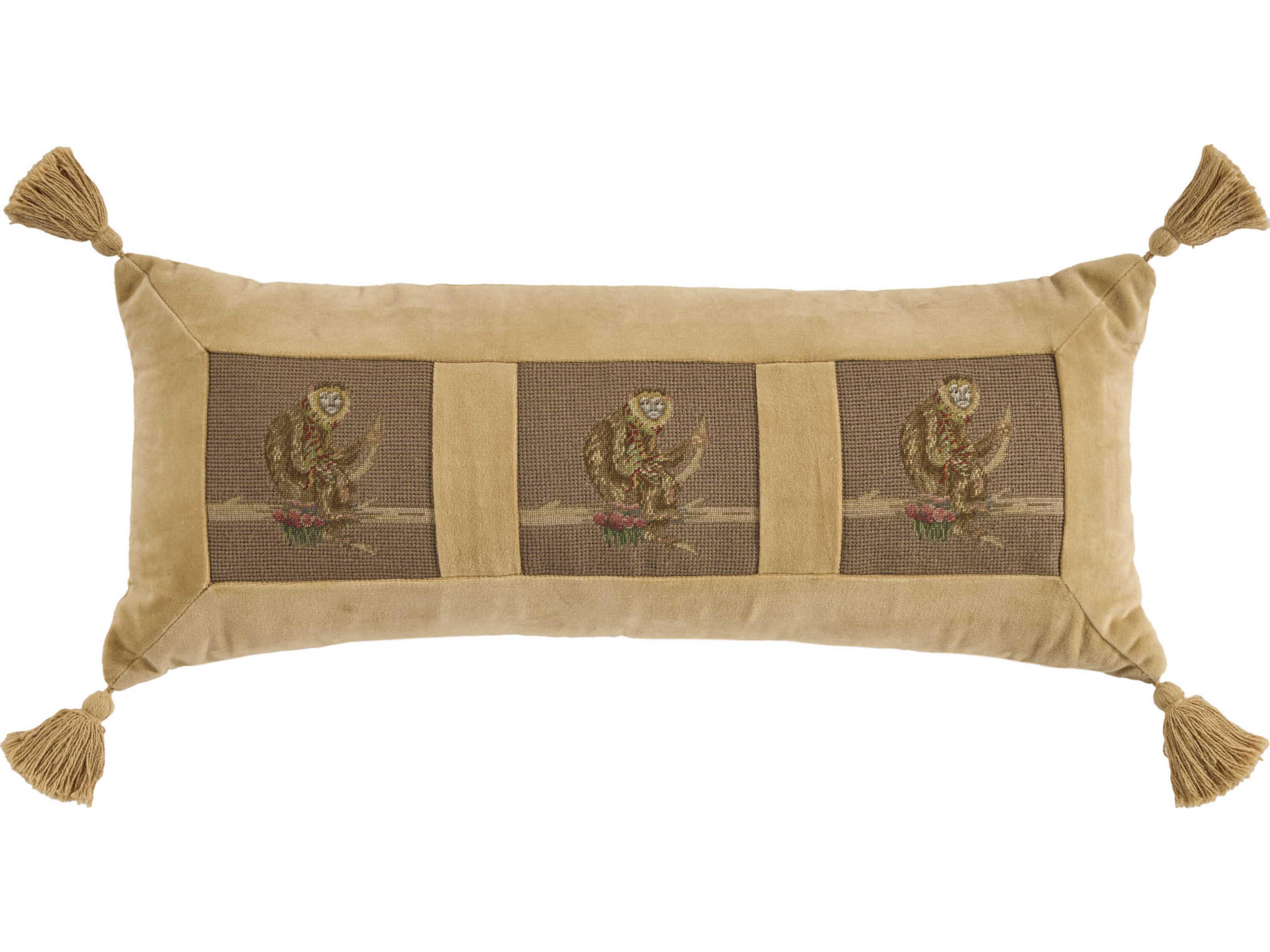 Nourison Mina Victory Vintage Monkey On Branch 12" x 30" Taupe Pillow