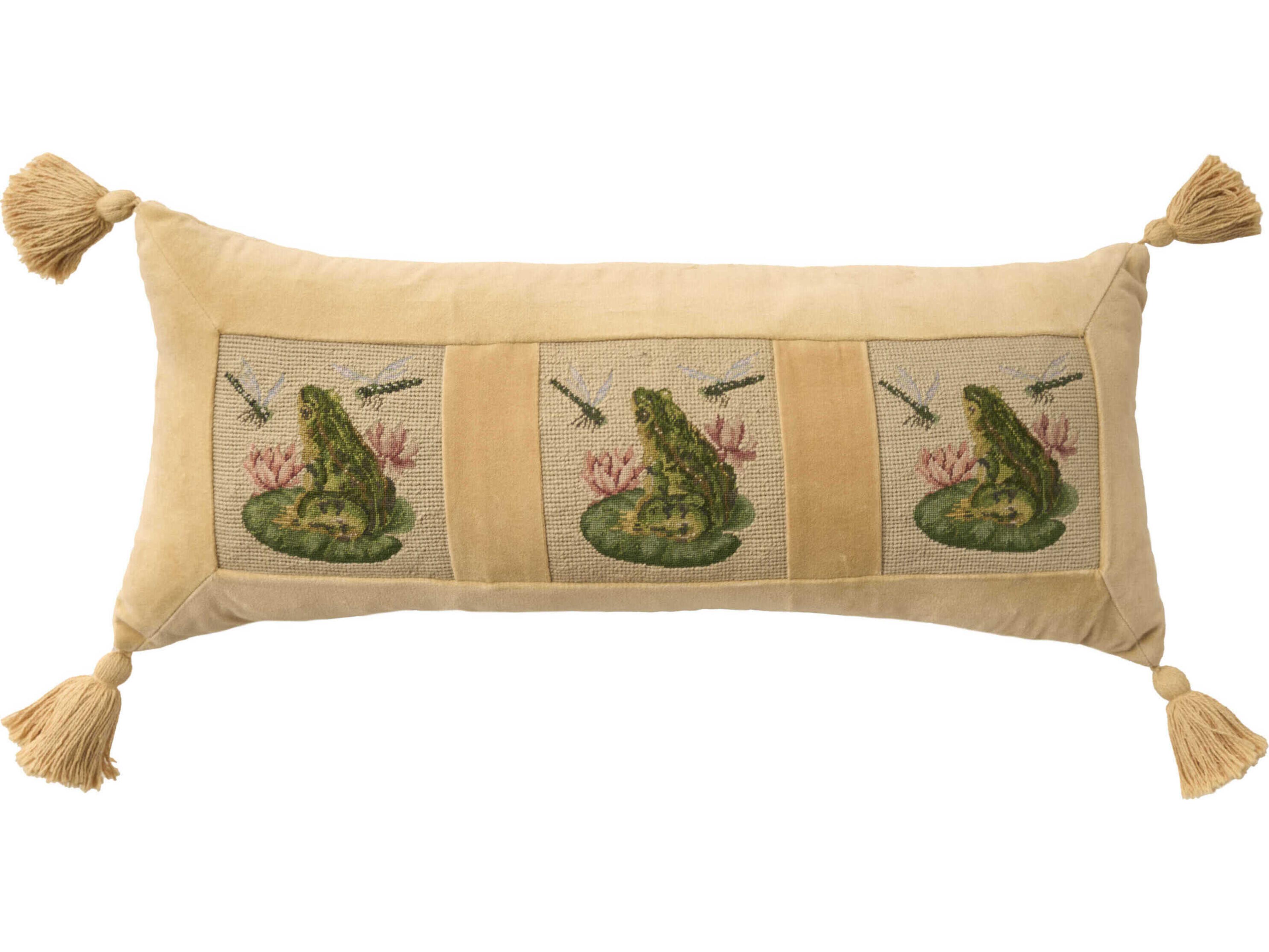 Nourison Mina Victory Vintage Frog 12" x 28" Seafoam Pillow