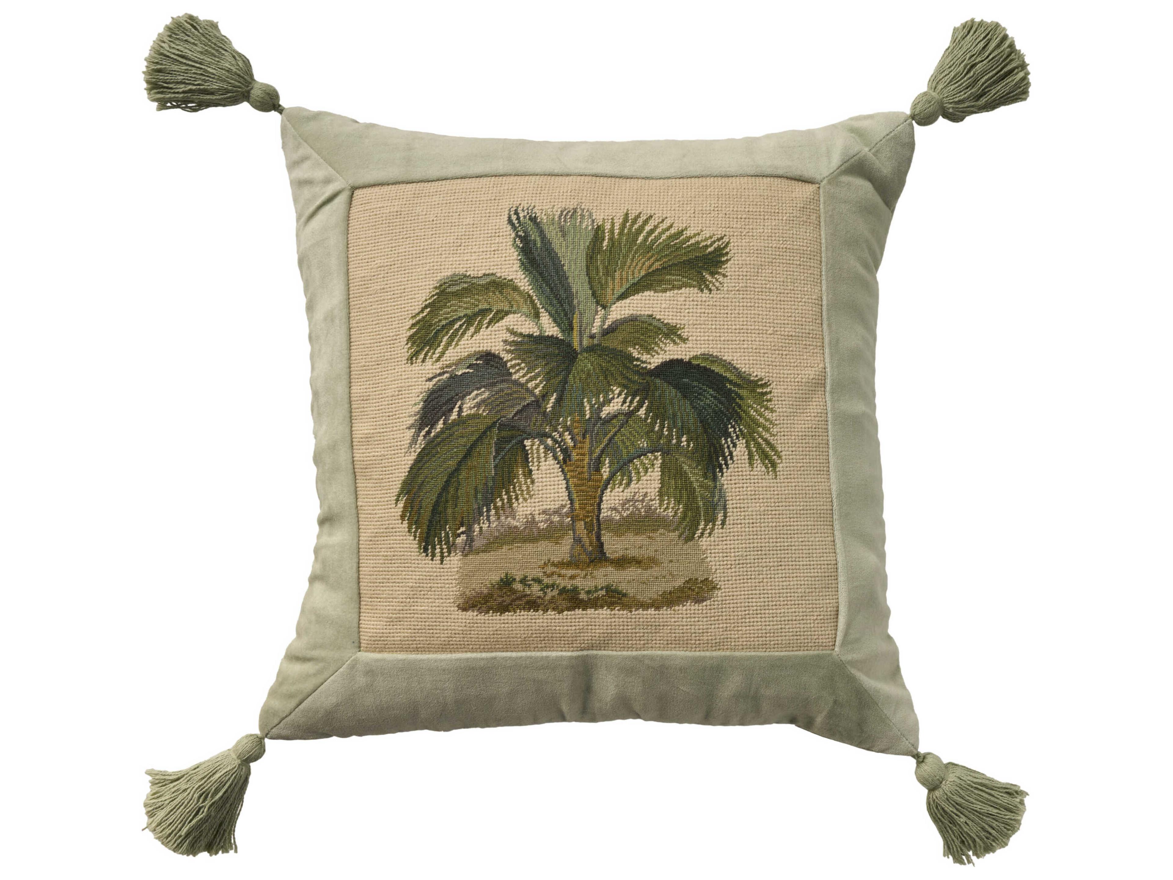 Nourison Mina Victory Vintage Palm Tree 19" x 19" Ivory Pillow