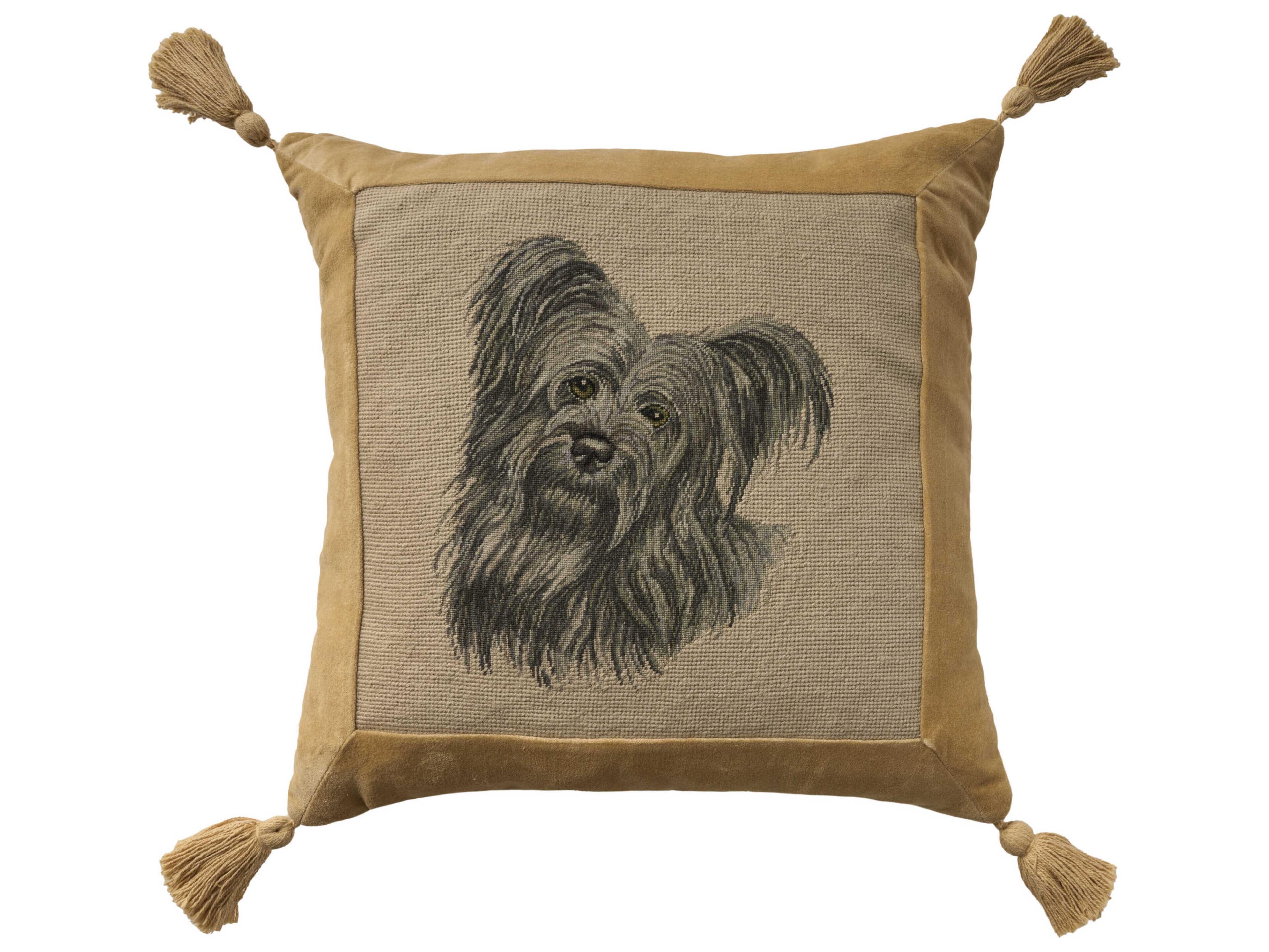 Nourison Mina Victory Vintage Grey Shih Tzu 20" x 20" Beige Pillow