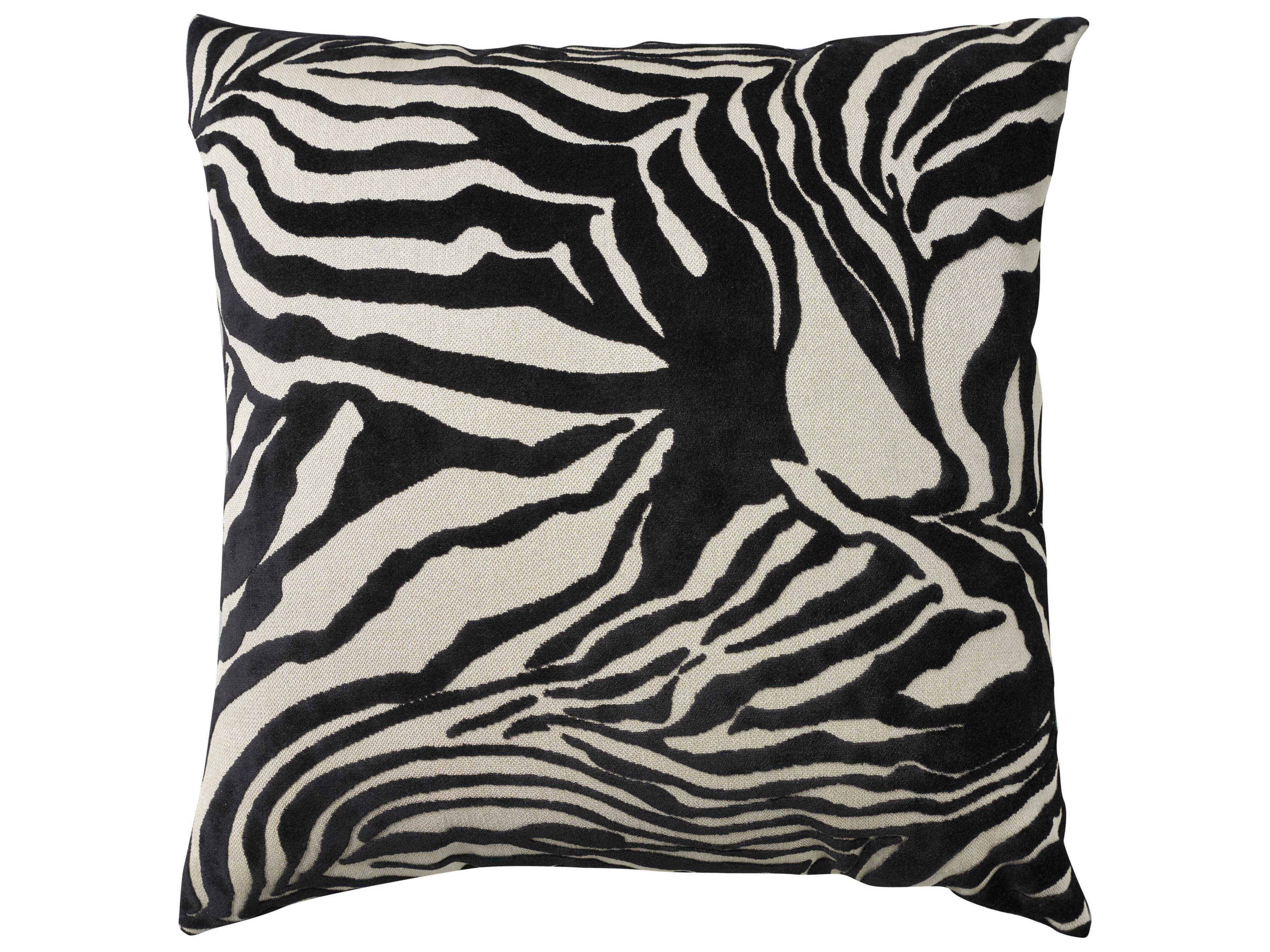 Nourison Sofia Black 18" x 18" Zebra Velvet Pillow
