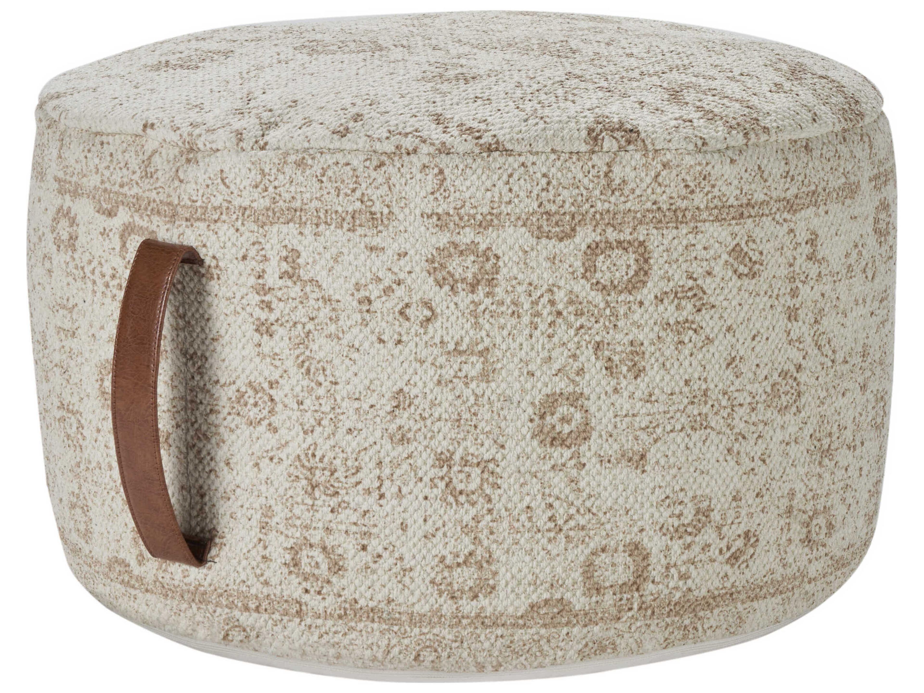 Nourison Nicole Curtis Ivory Beige Upholstered Pouf