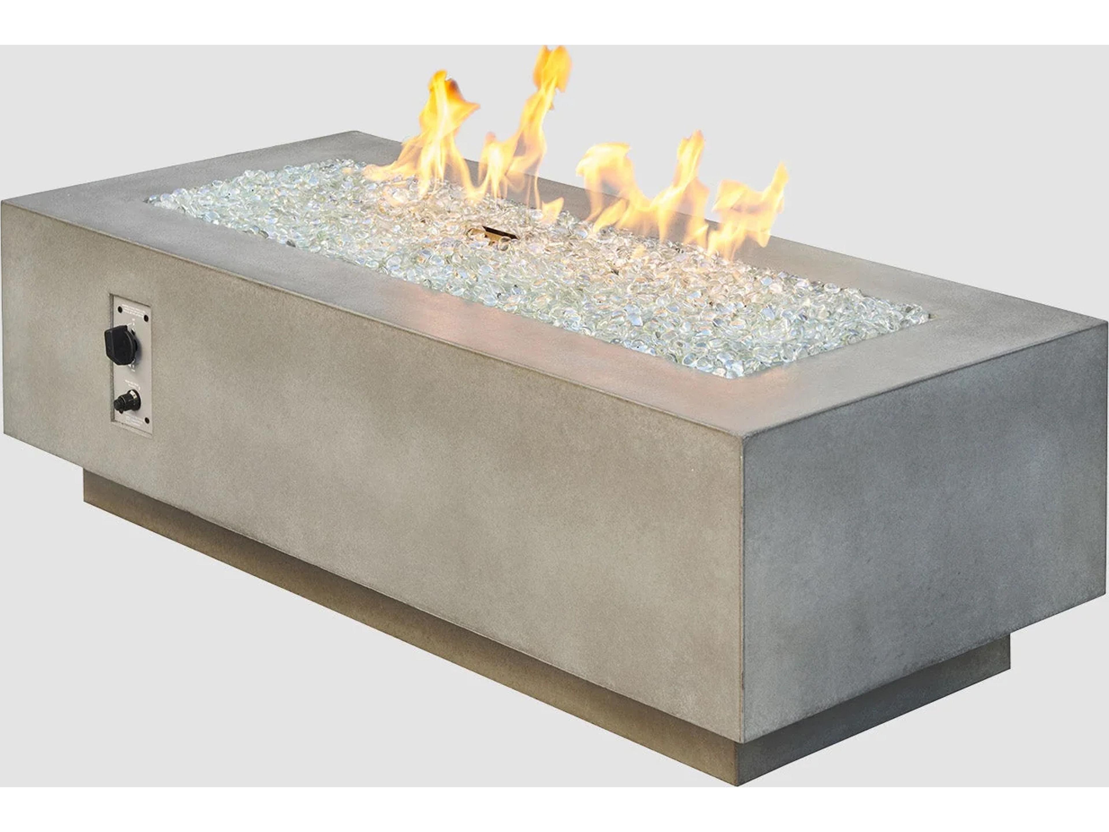 Outdoor Greatroom Cove Supercast Concrete Natural Grey Rectangular Linear Gas Fire Pit Table with Direct Spark Ignition NG