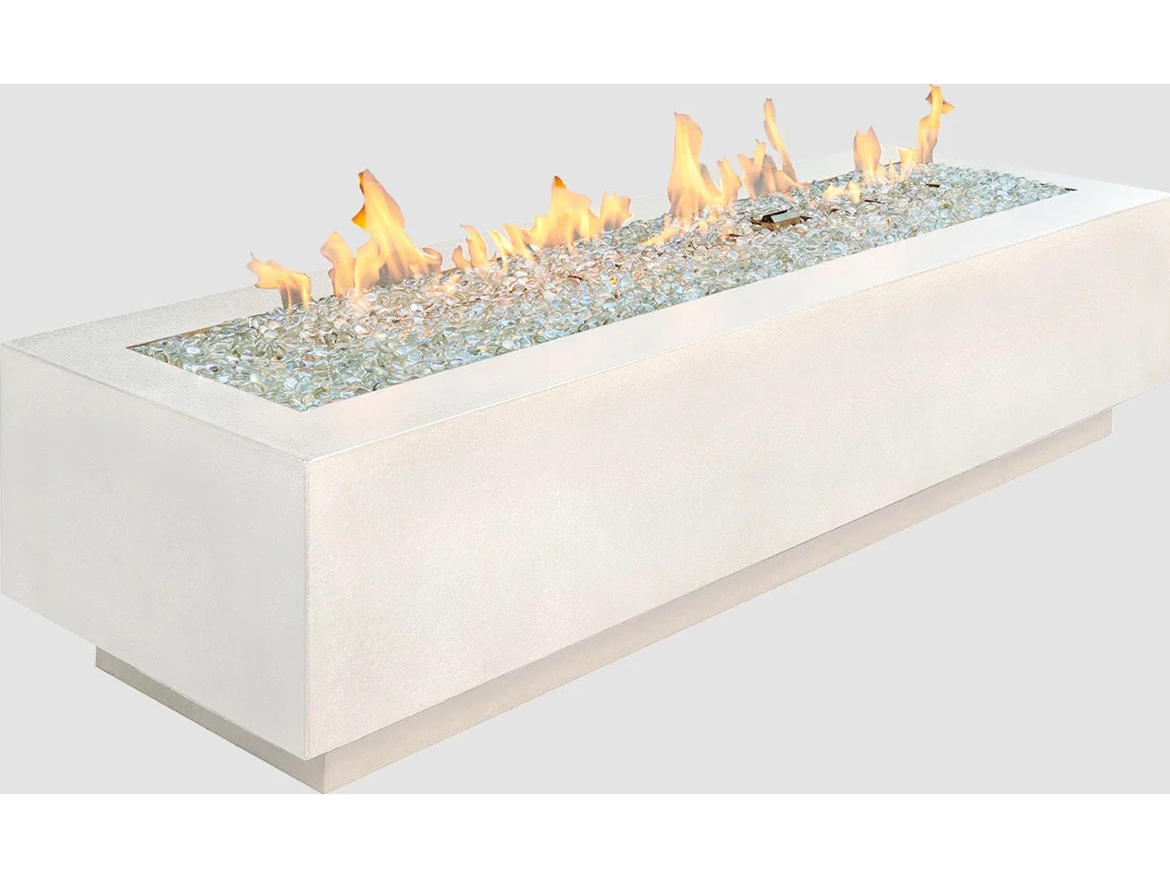 Outdoor Greatroom Cove Supercast Concrete White Rectangular Linear Gas Fire Pit Table with Direct Spark Ignition NG