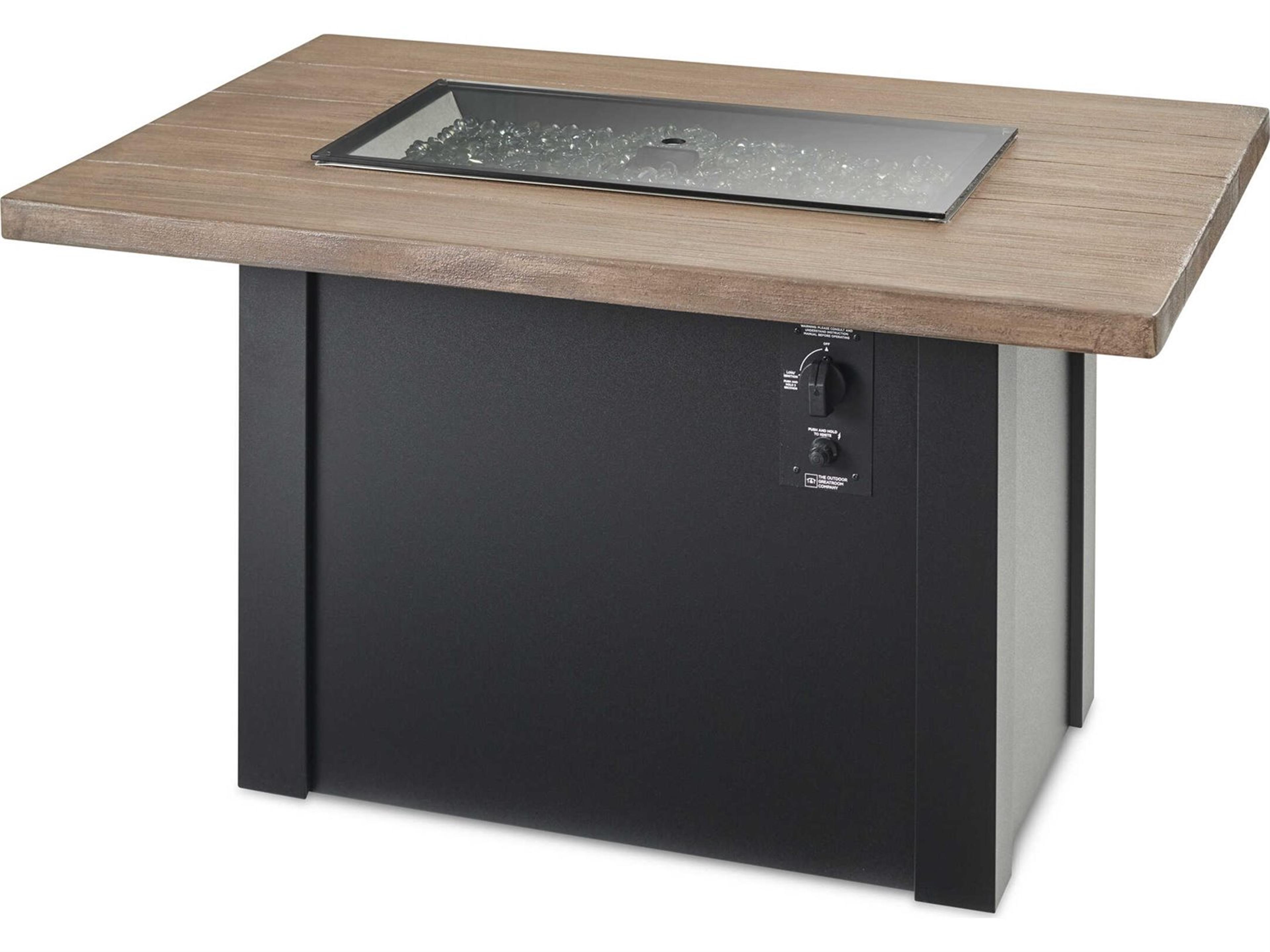 Havenwood Steel Luverne Black Rectangular Driftwood Everblend Top Gas Fire Pit Table