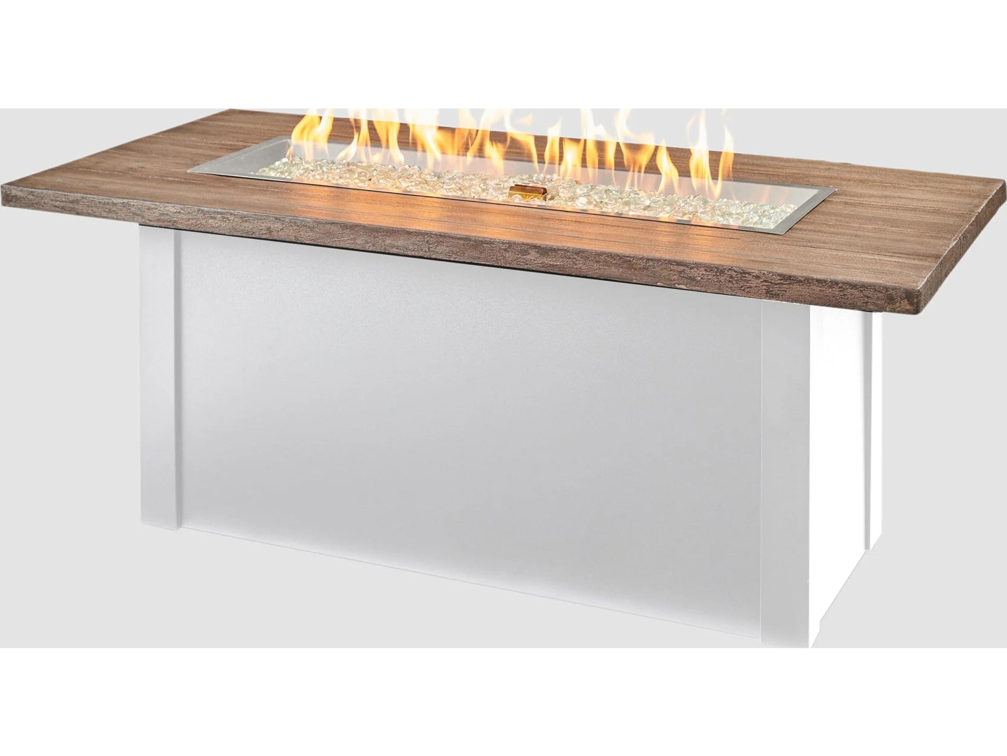 Outdoor Greatroom Havenwood Steel White Rectangular Driftwood Everblend Top Gas Fire Pit Table with Direct Spark Ignition LP