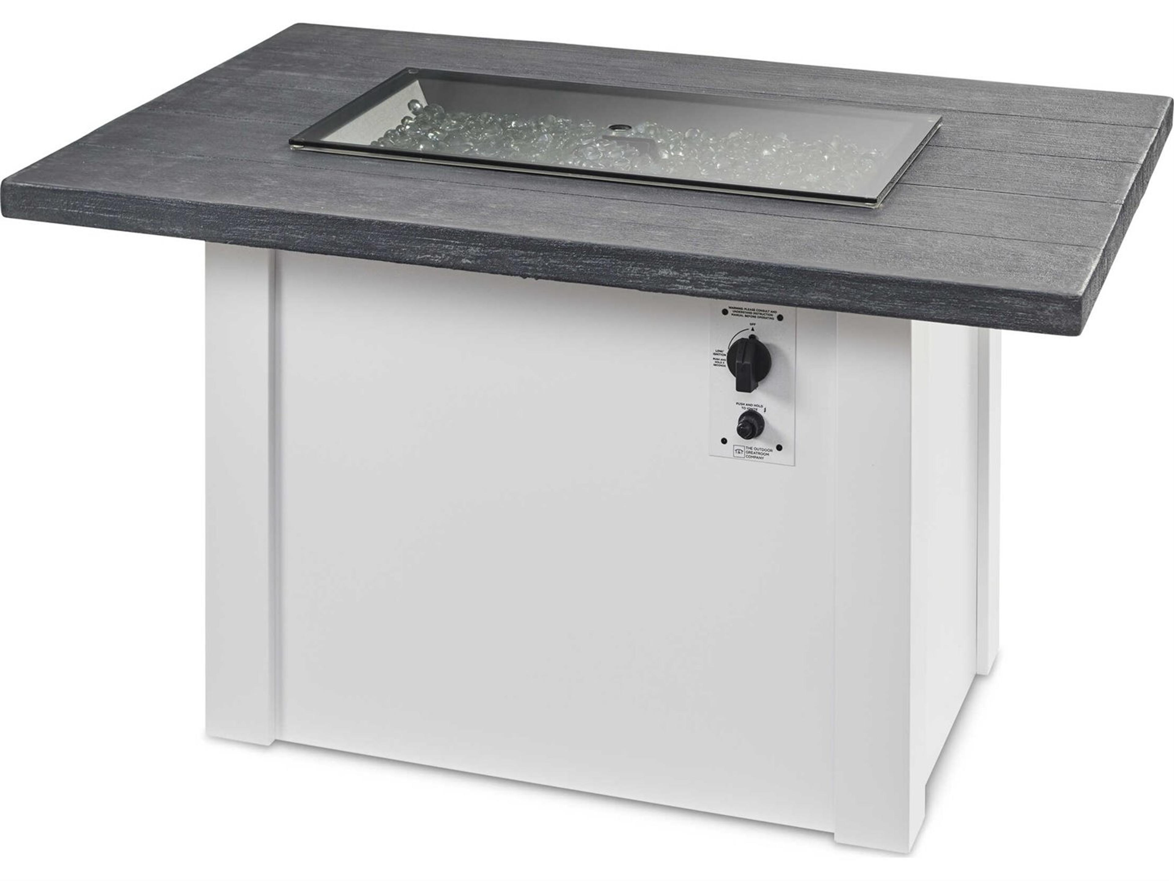 Outdoor Greatroom Havenwood Steel White Rectangular Carbon Grey Everblend Top Gas Fire Pit Table