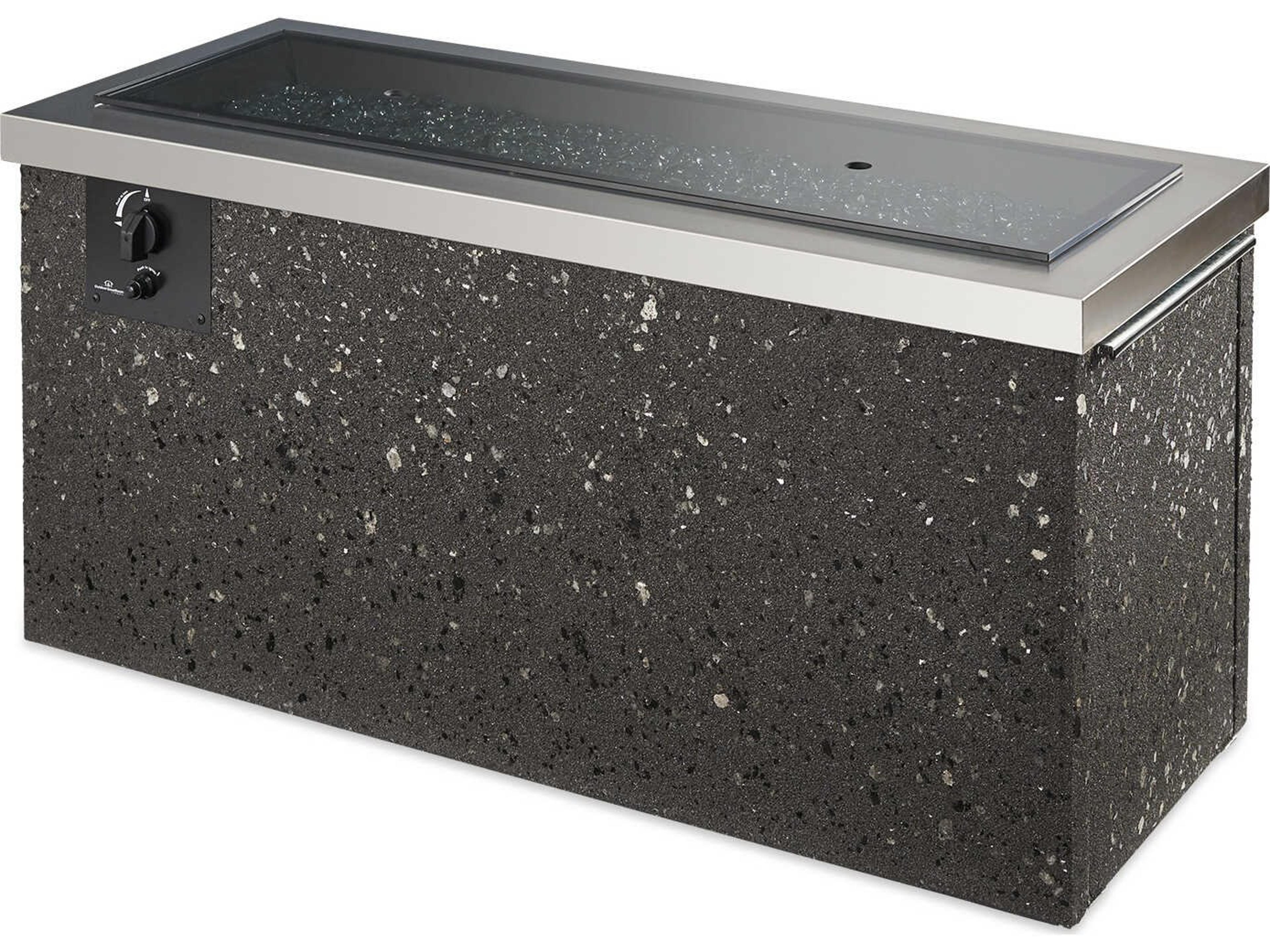 Outdoor Greatroom Key Largo Concrete Rectangular Crystal Fire Pit Table with Stainless Steel Top & Grey Tereneo Base