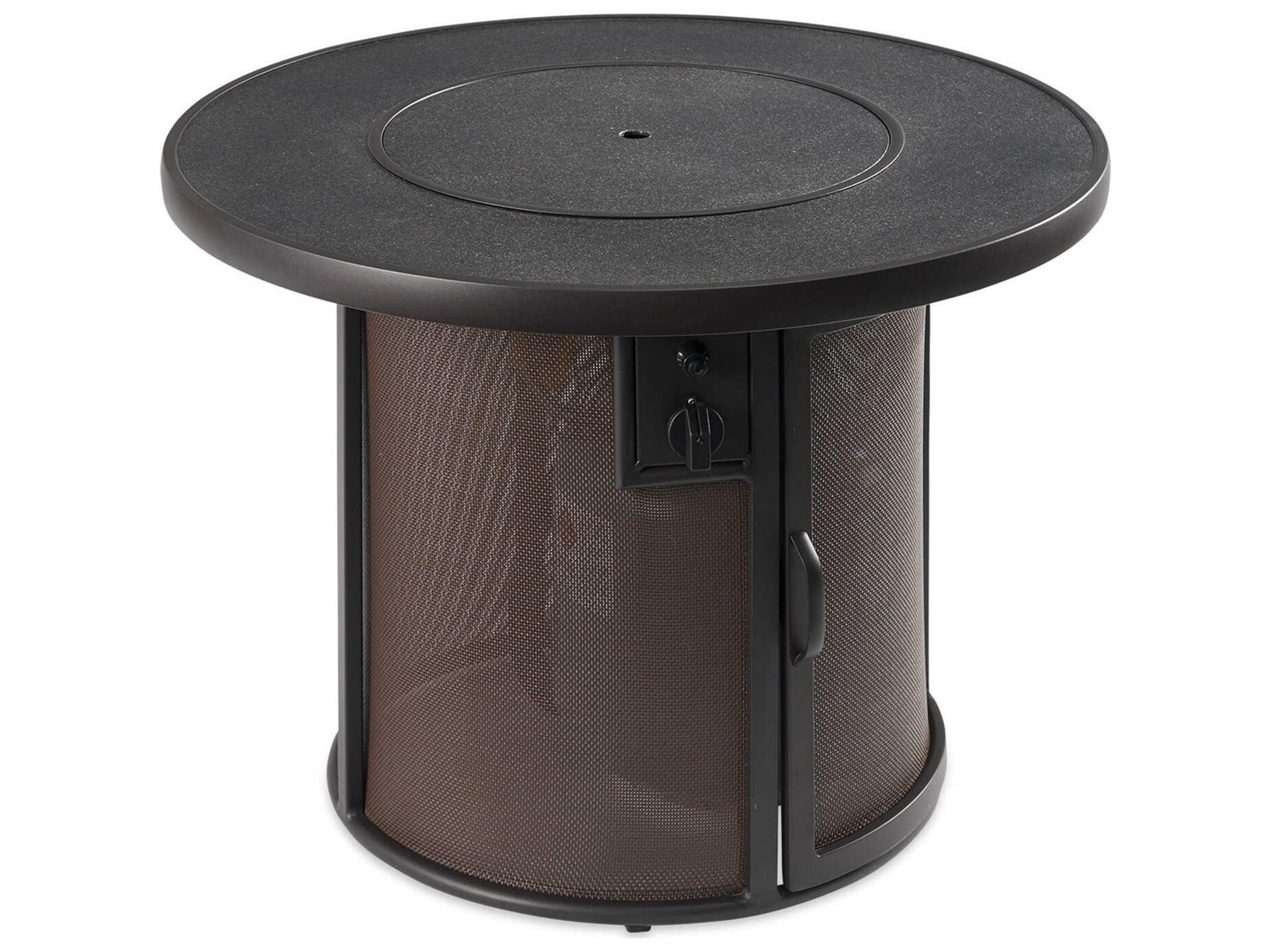 Outdoor Greatroom Stonefire Aluminum Brown Mesh Round Gas Fire Pit Table