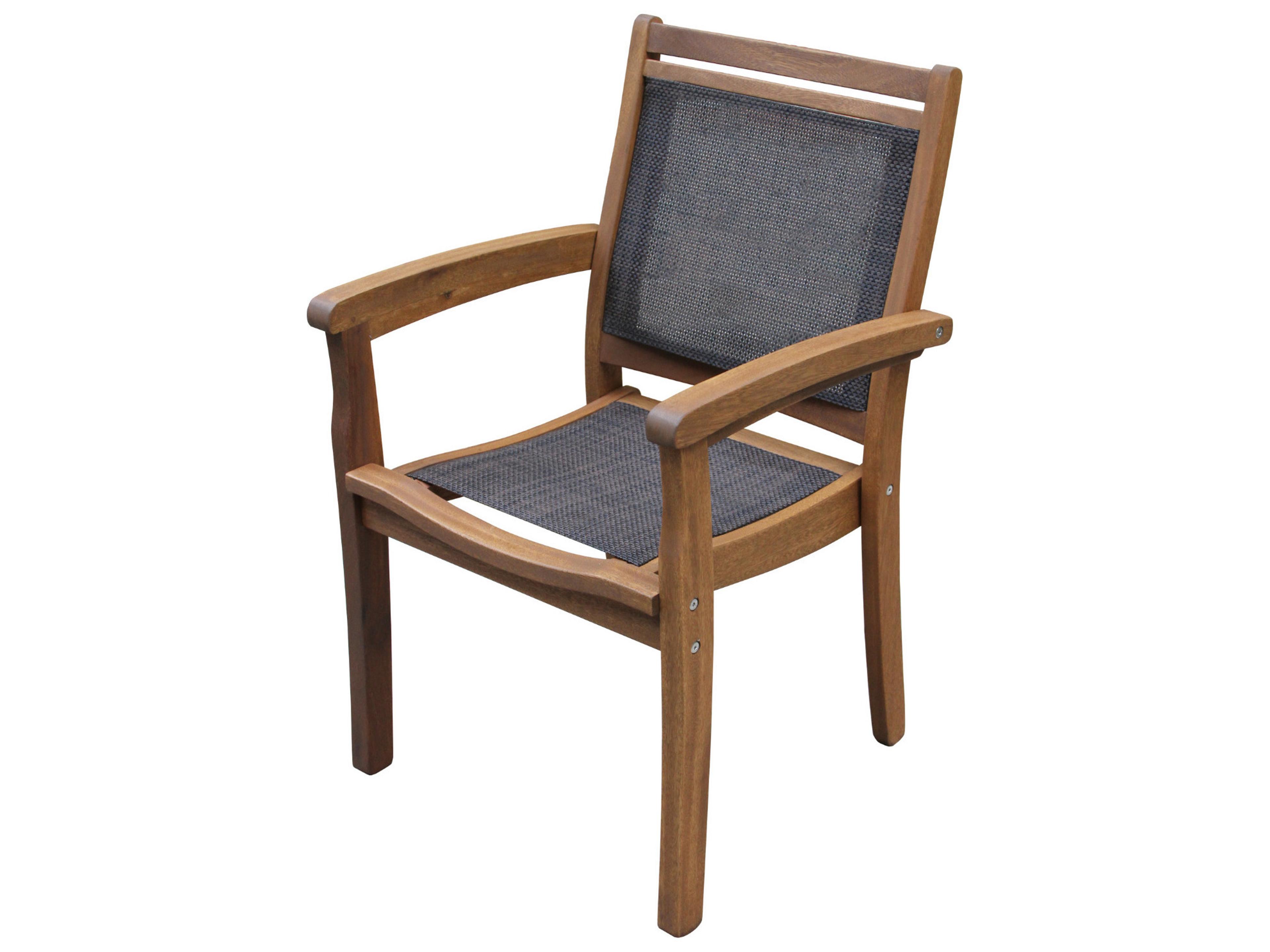 Outdoor Interiors Eucalylptus& Dark Brown Sling Stacking Dining Chair