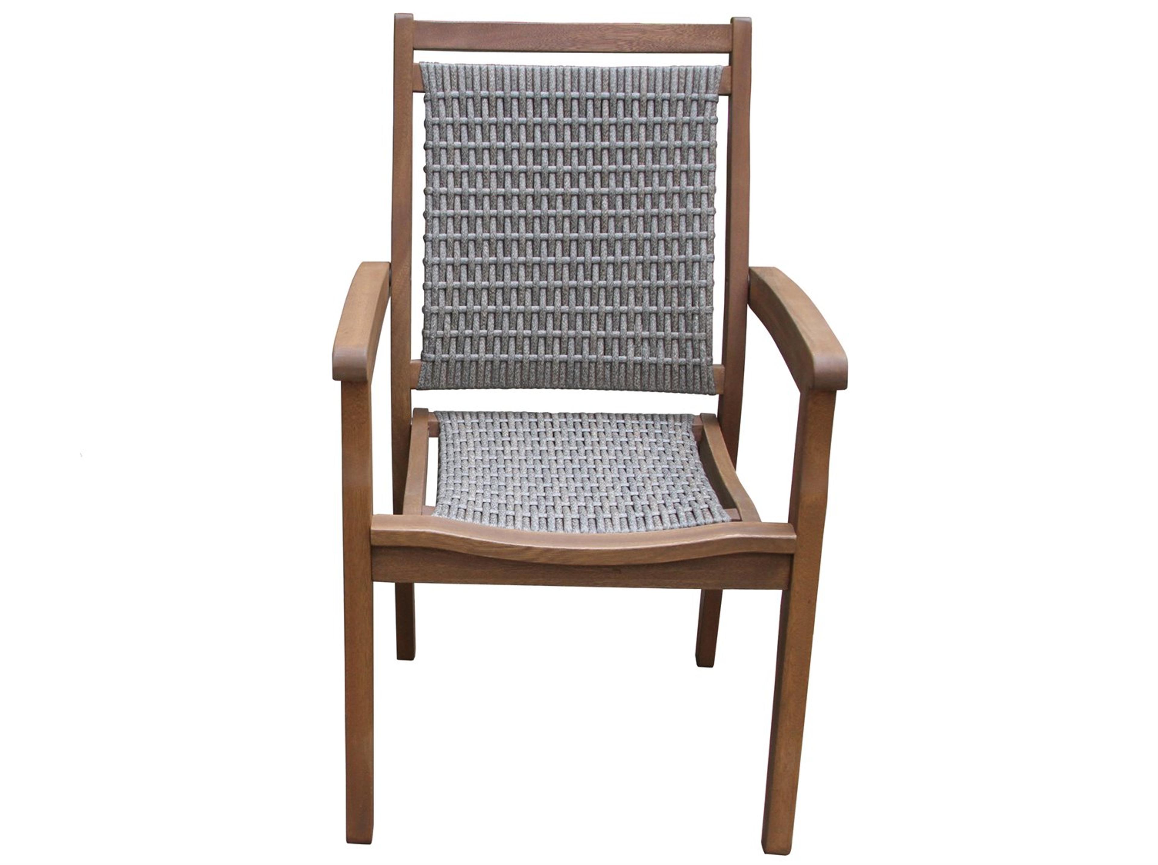 Outdoor Interiors Grey Stackable Wicker & Eucalyptus Arm Chair