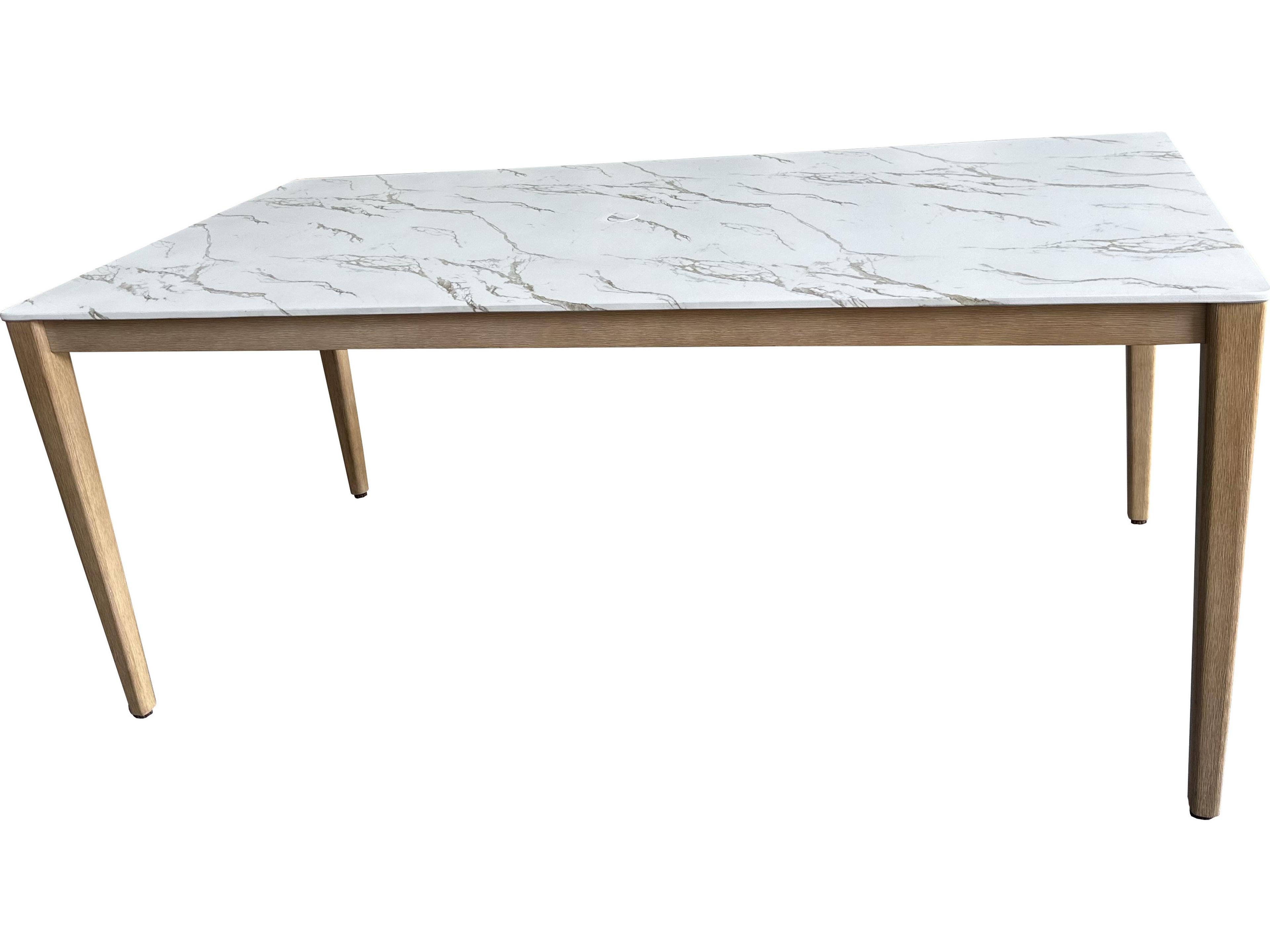 Outdoor Interiors Antique Wash Eucalyptus & White Marble Composite Dining Table, 72" x 36"