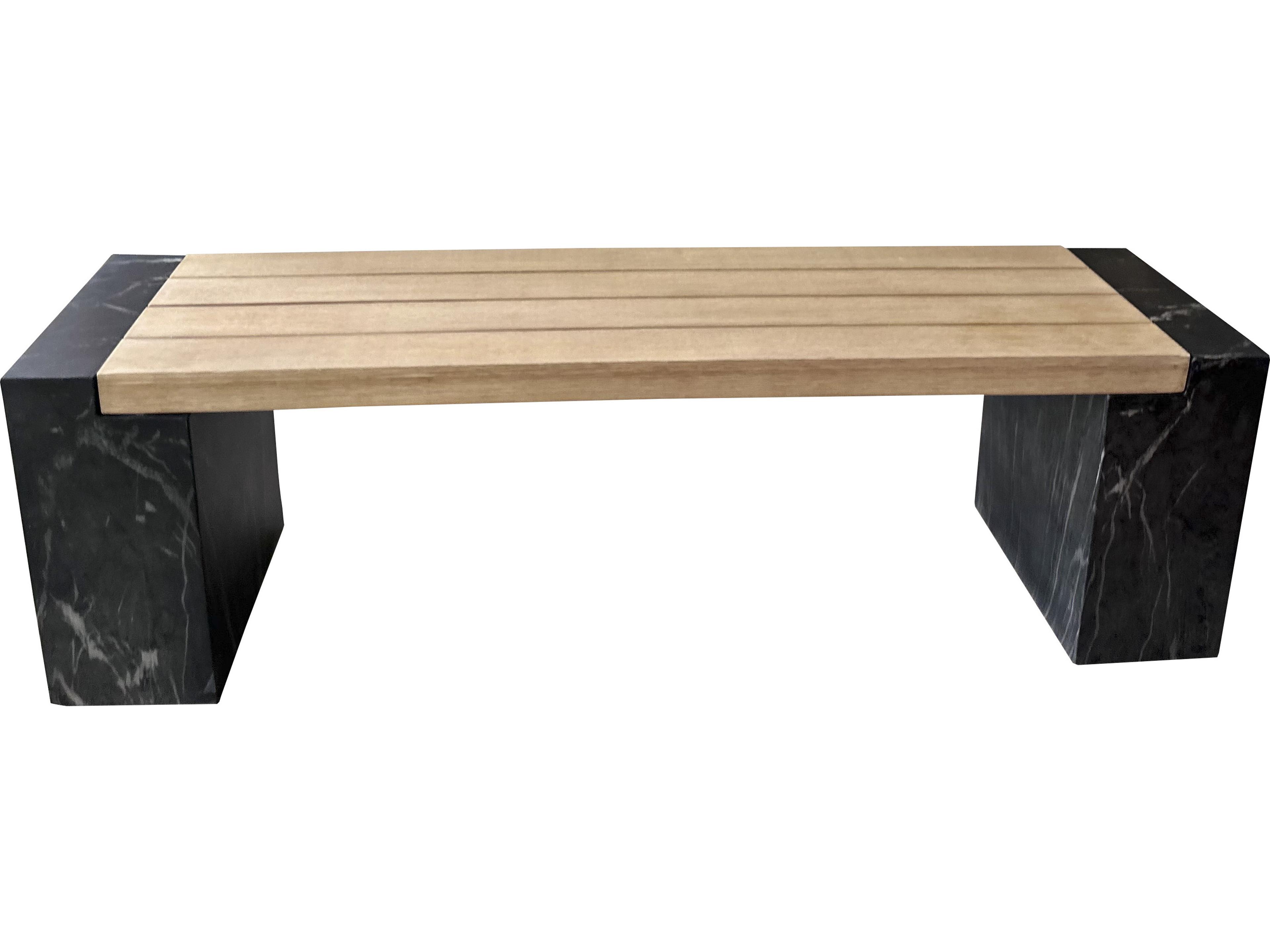 Outdoor Interiors Antique Wash Eucalyptus & Black Marble Composite Bench