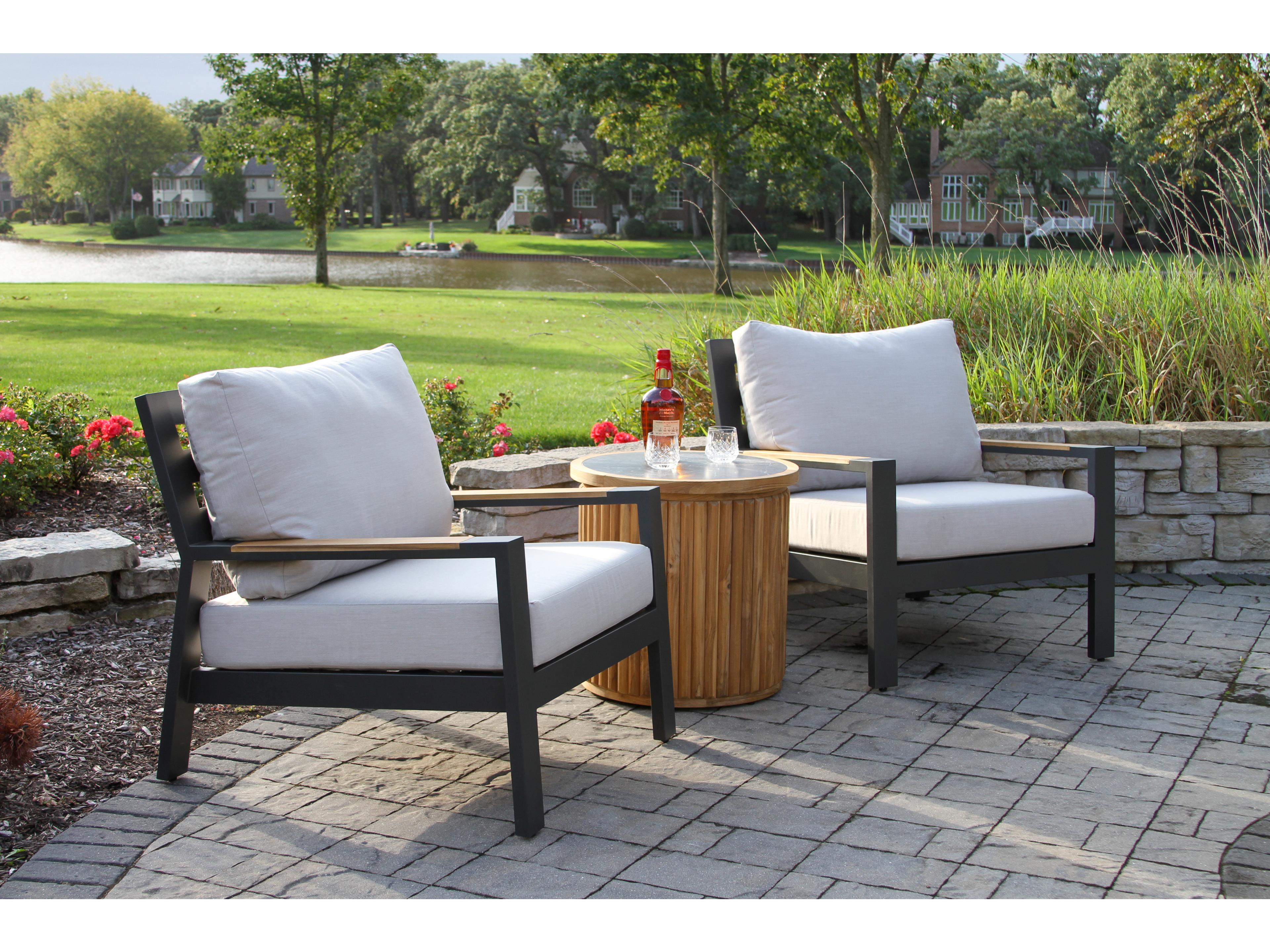 Outdoor Interiors Teak Aluminum Cushion Lounge Set