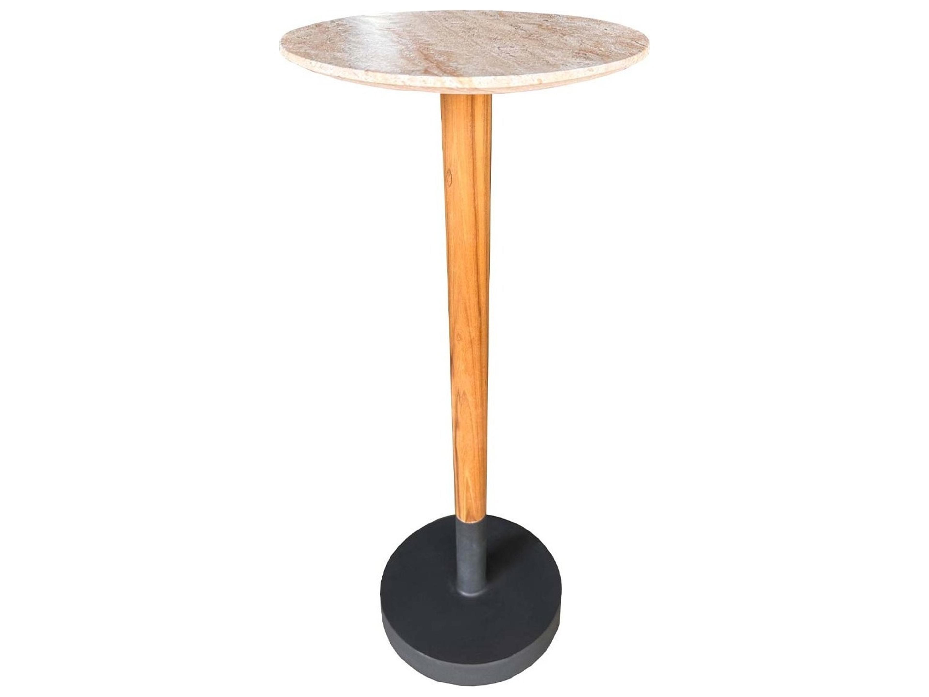 Outdoor Interiors Teak & Travertine Composite Cocktail Table, 10" Dia.