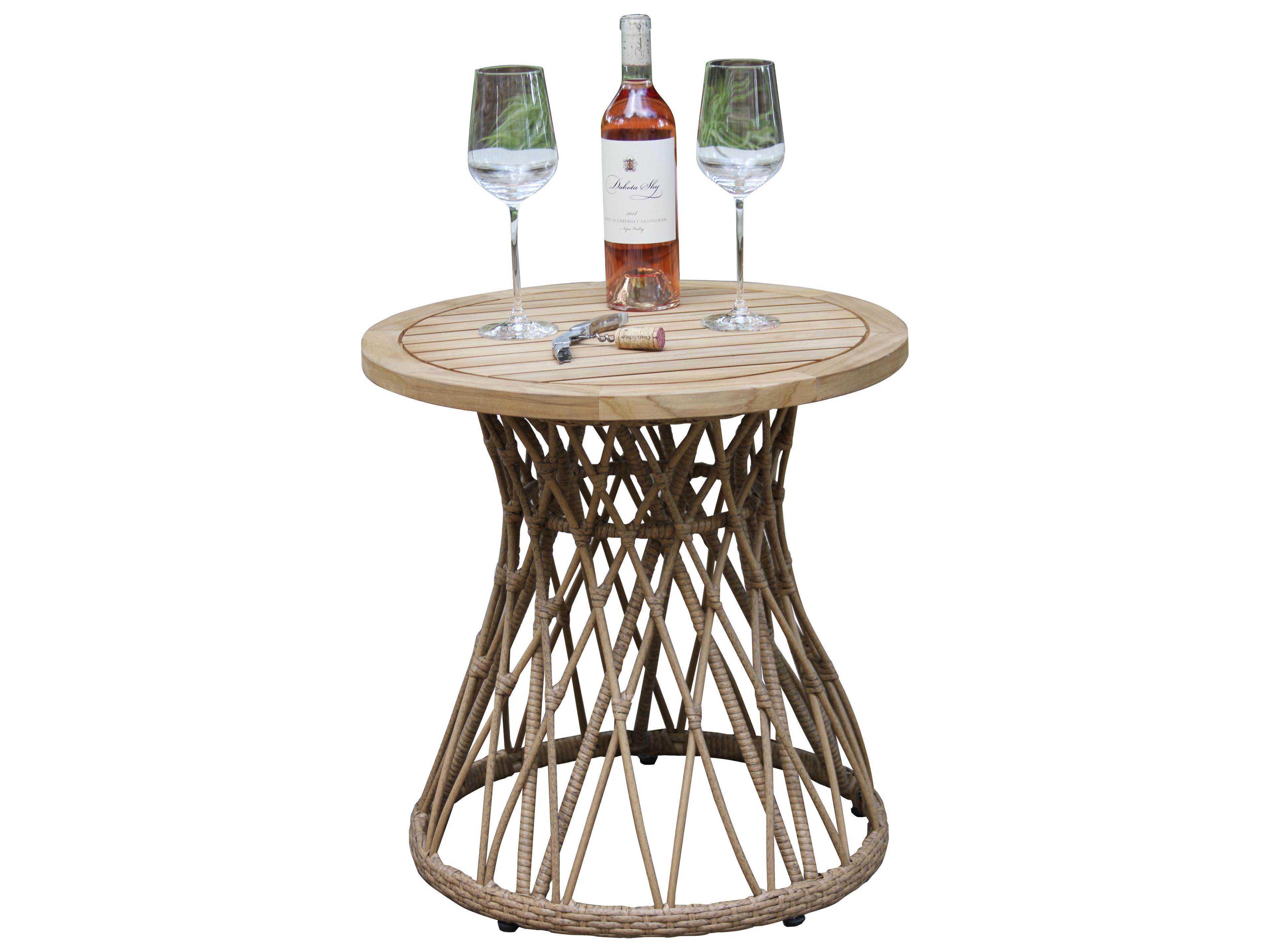 Outdoor Interiors Bohemian Teak & Wicker Accent Table, 21.5" Dia.