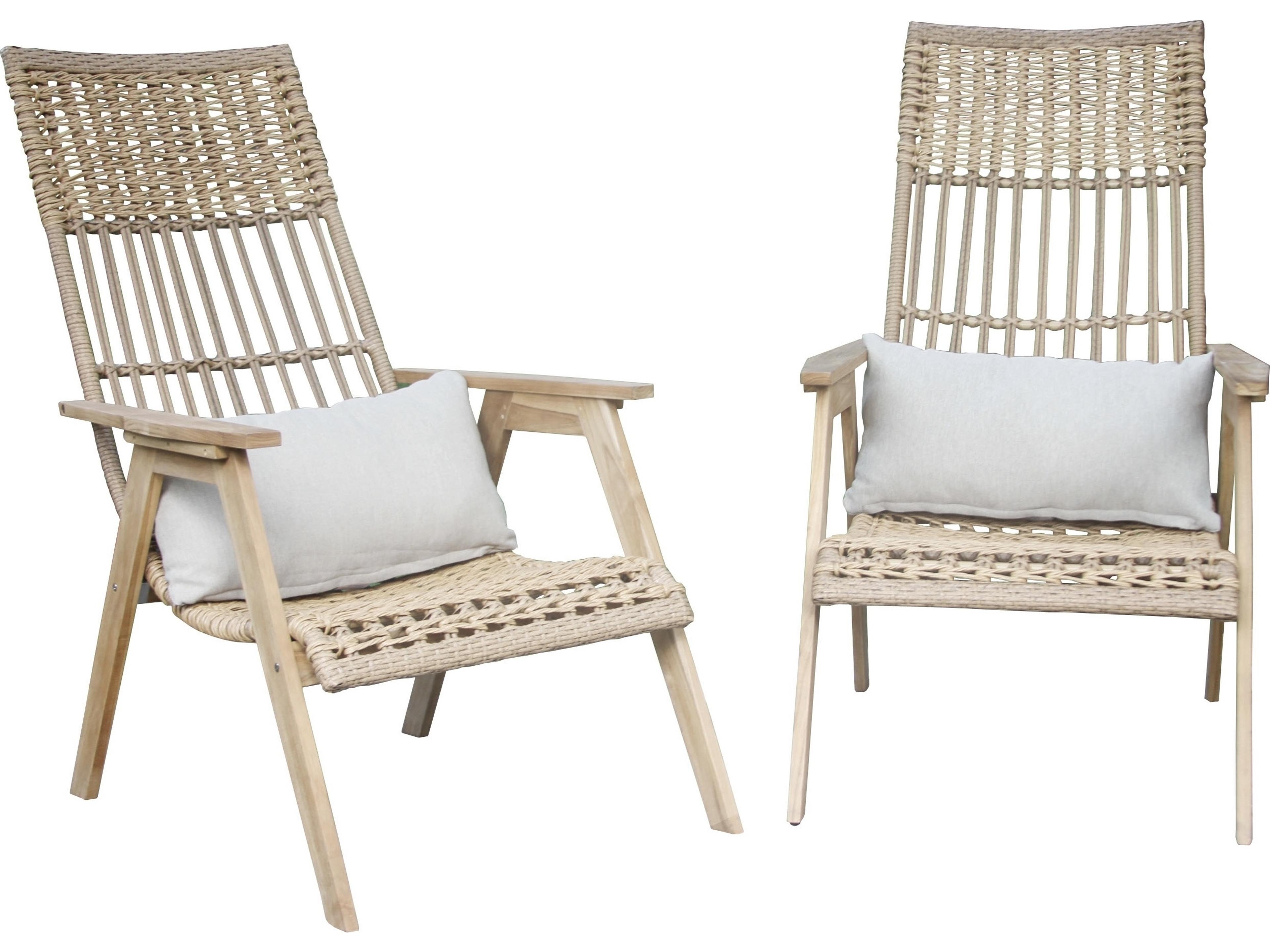Outdoor Interiors Bohemian Teak & Wicker Basket Lounger w Olefin Pillow (Price Includes Two)