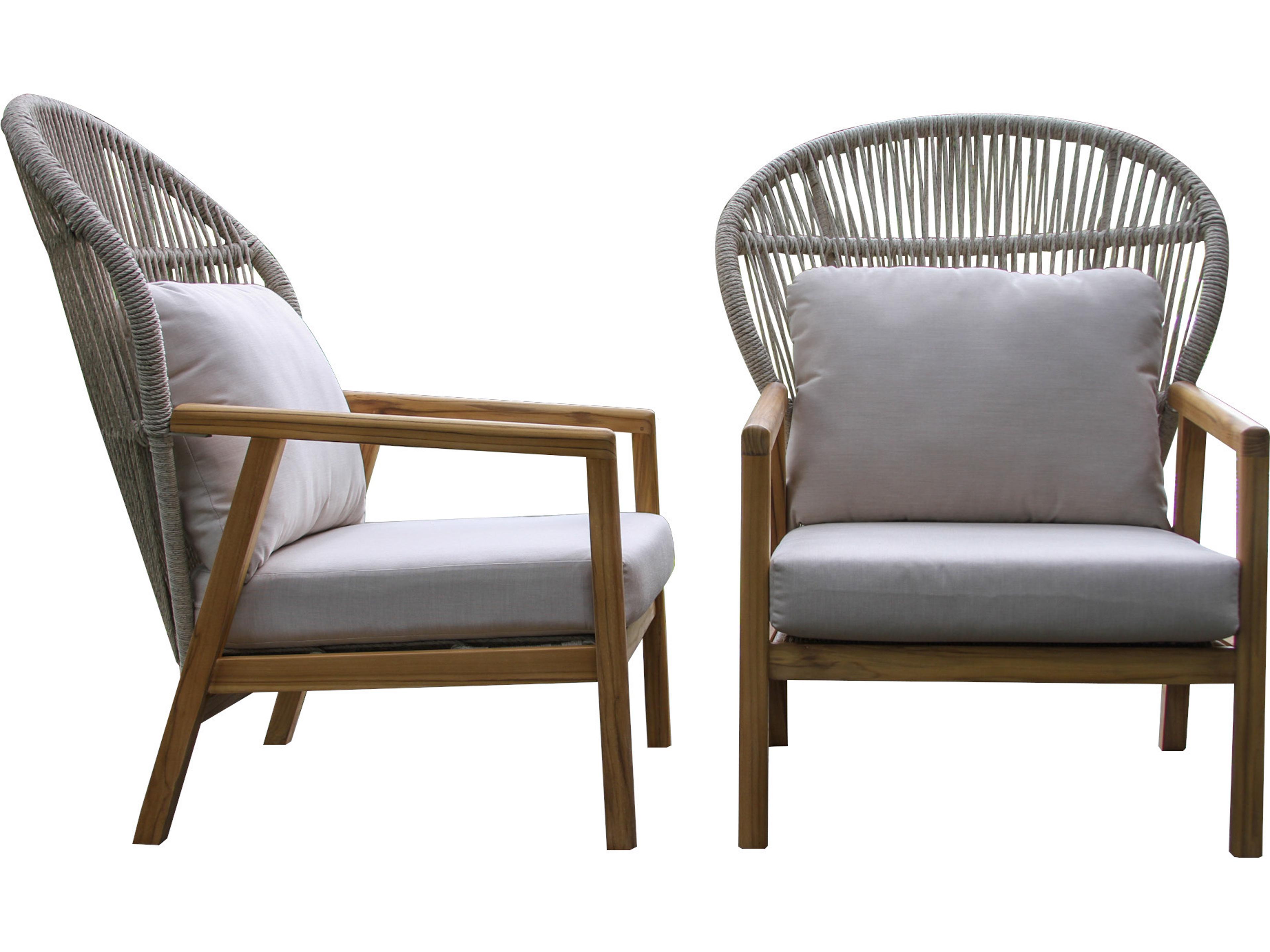 Outdoor Interiors Teak & Cable Wicker Parlor Chairs w Sunbrella (Price Includes Two)