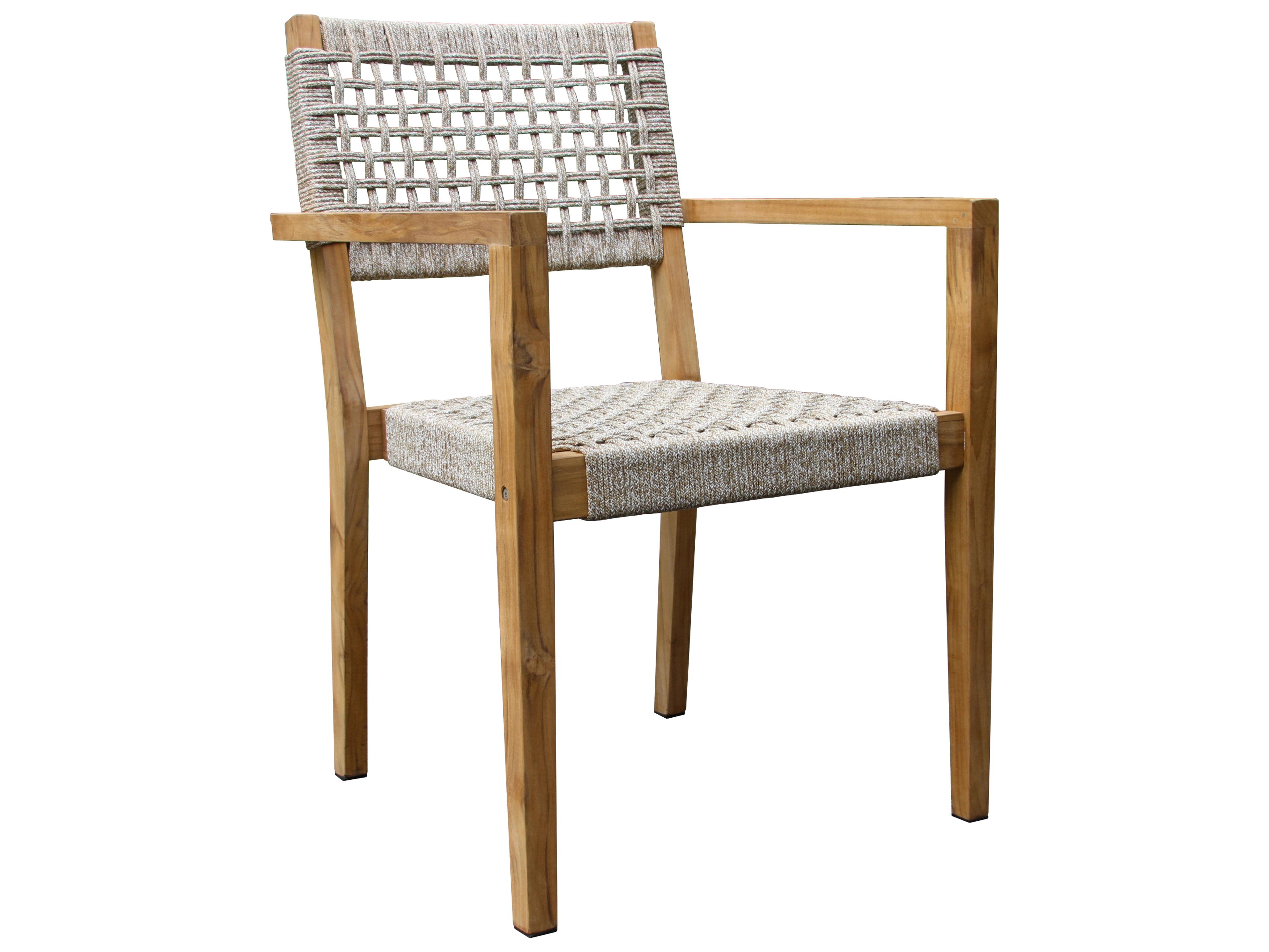 Outdoor Interiors Teak & Nautical Rope Stacking Dining Chair (Price Includes Two)