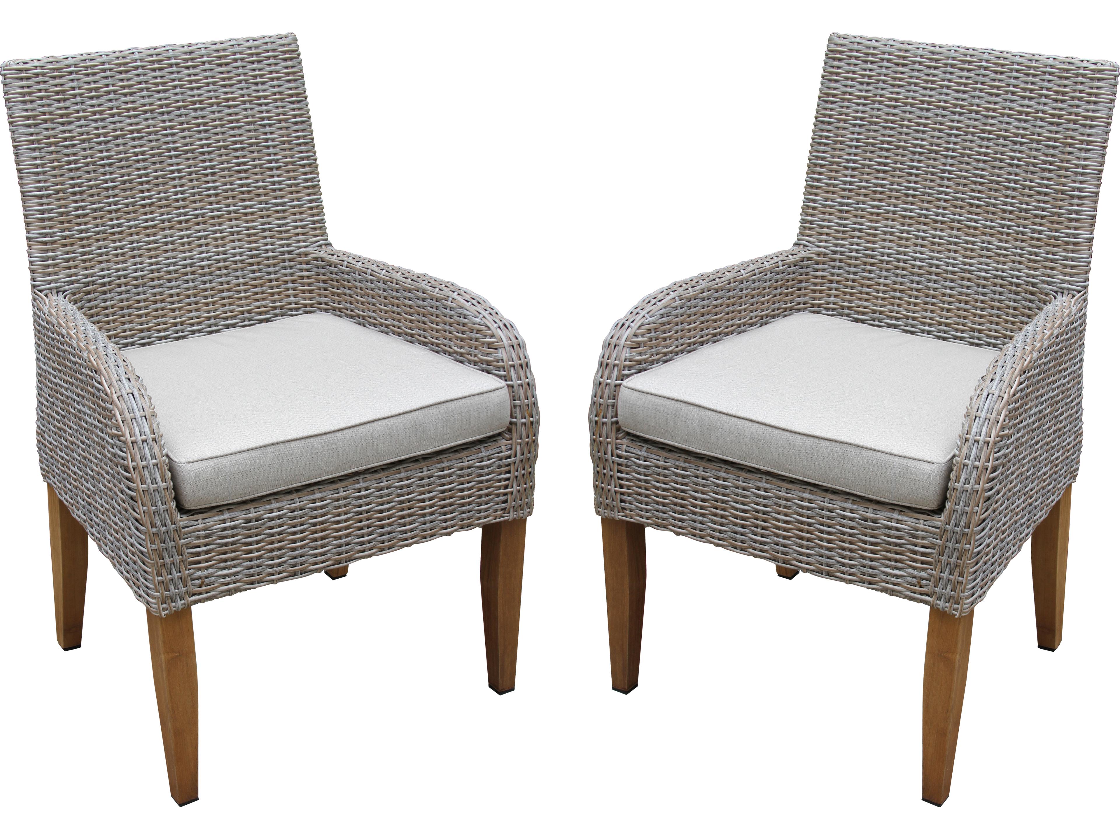 Outdoor Interiors Teak & Ash Wicker Dining Chair w Sunbrella (Price Includes Two)