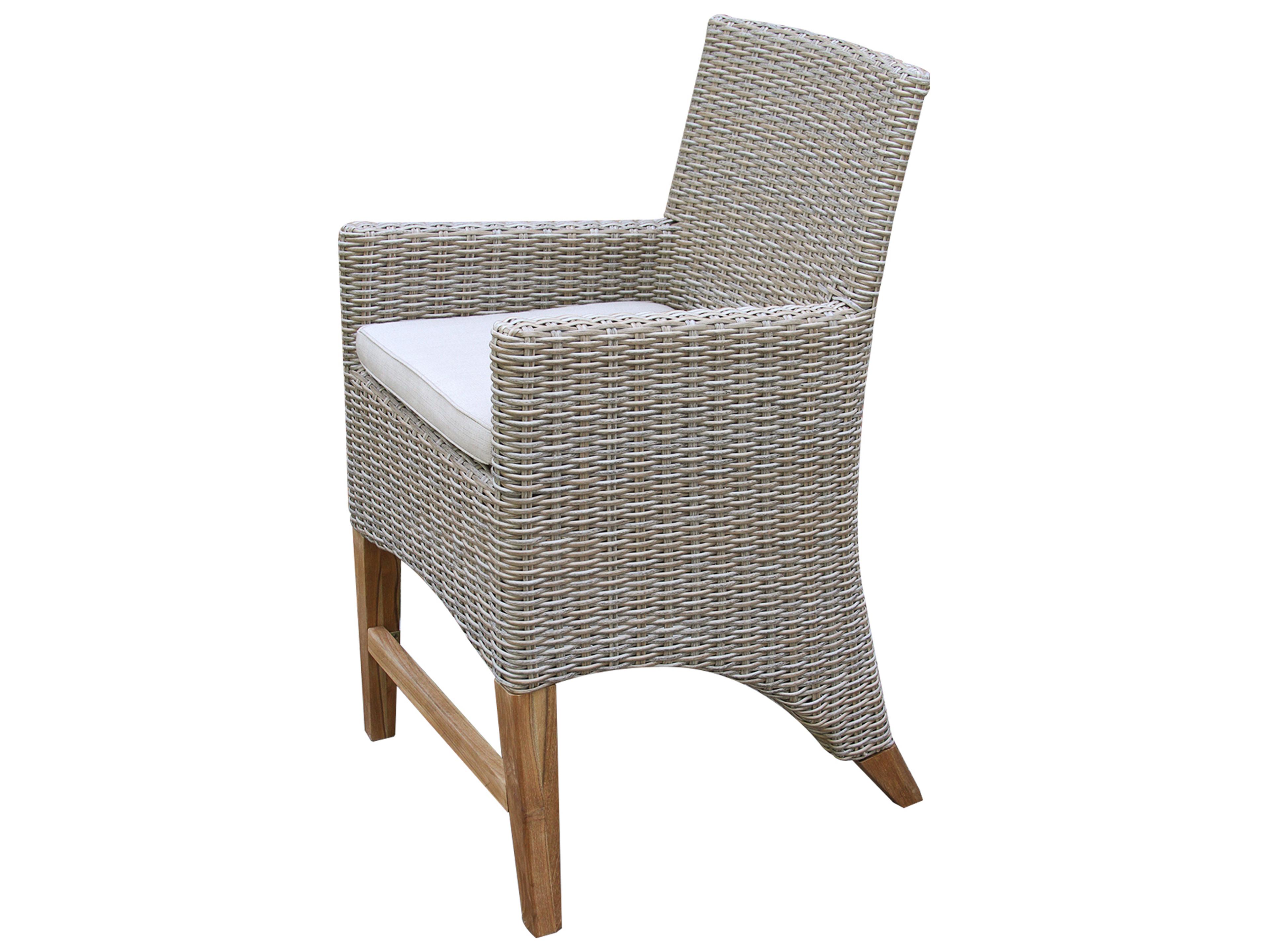 Outdoor Interiors Teak & Ash Wicker Counter Height Chair w Sunbrella