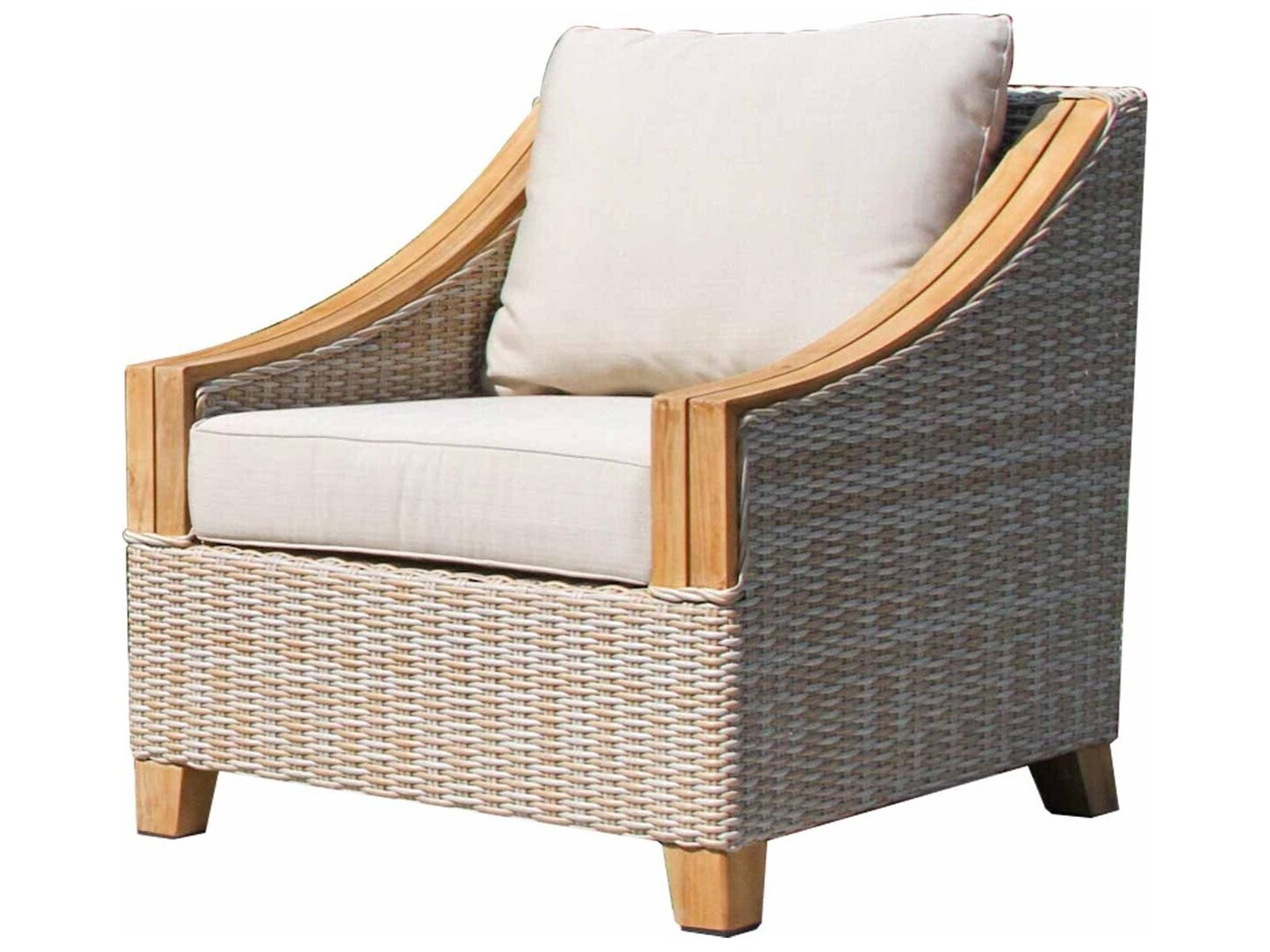 Outdoor Interiors Teak & Ash Wicker Armchair w/ Sunbrella Cushions