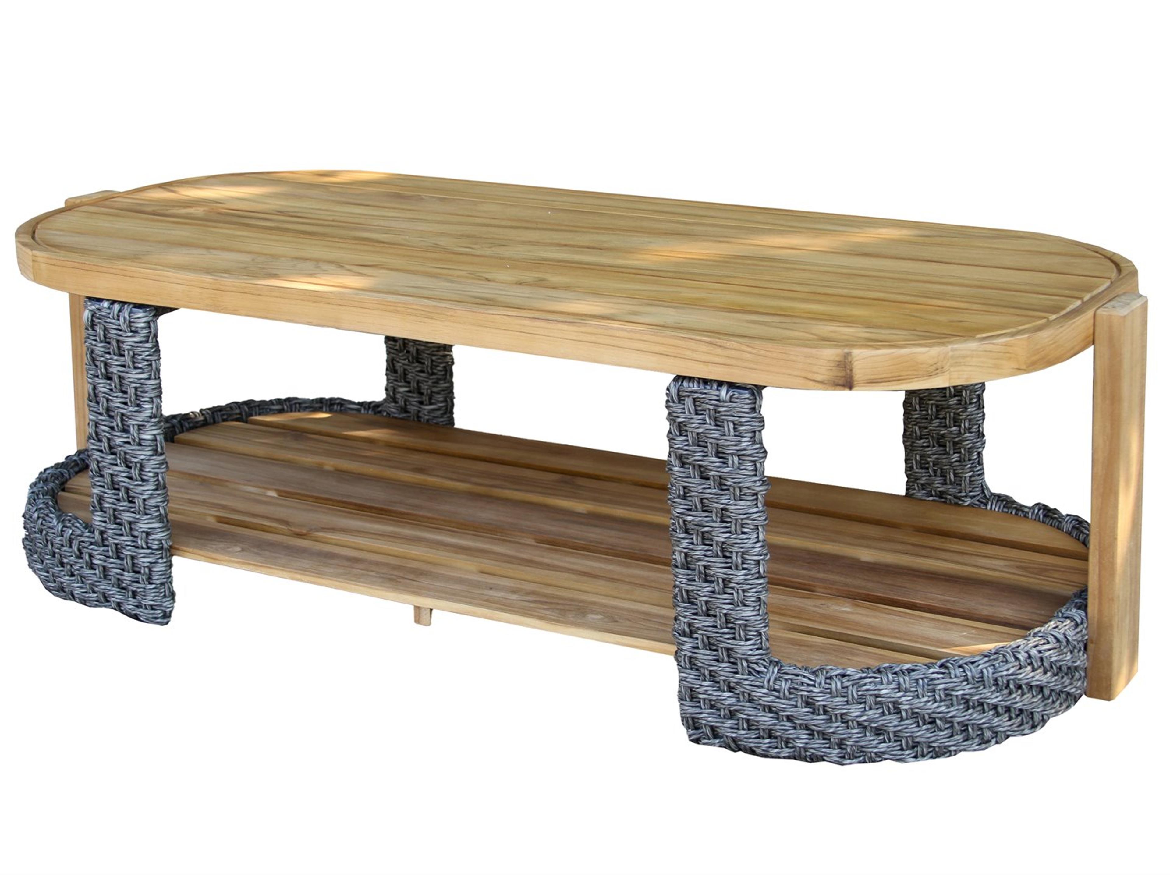 Outdoor Interiors Estate Teak & Wicker Coffee Table, 52.5" x 24"