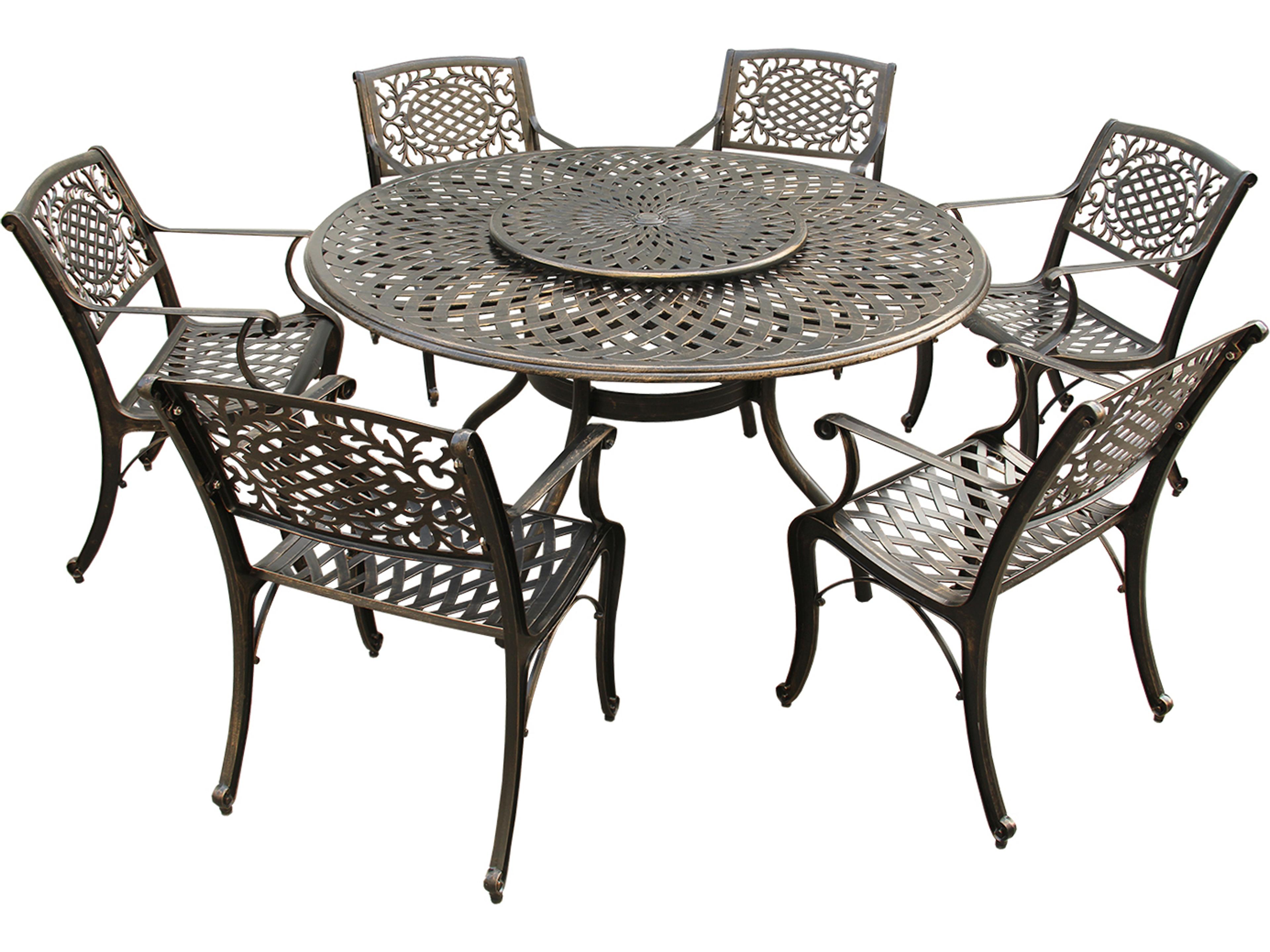 Oakland Living Modern Traditional Lattice Aluminum 59 inch Bronze Round Patio Dining Set with Lazy Susan and Six Chairs