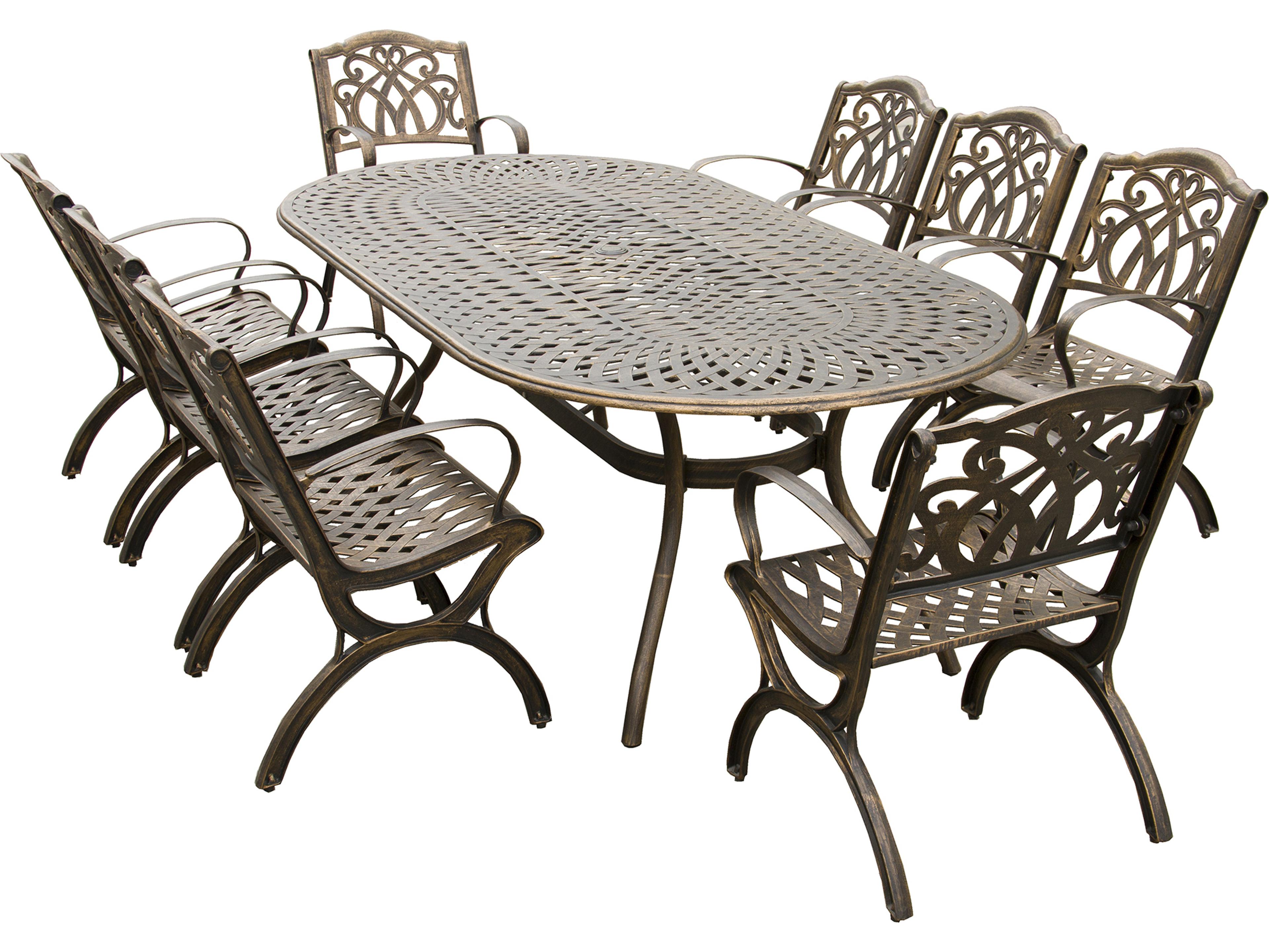 Modern Lattice Aluminum 95'' Large Bronze Oval Patio Dining Set with Eight Arm Chairs