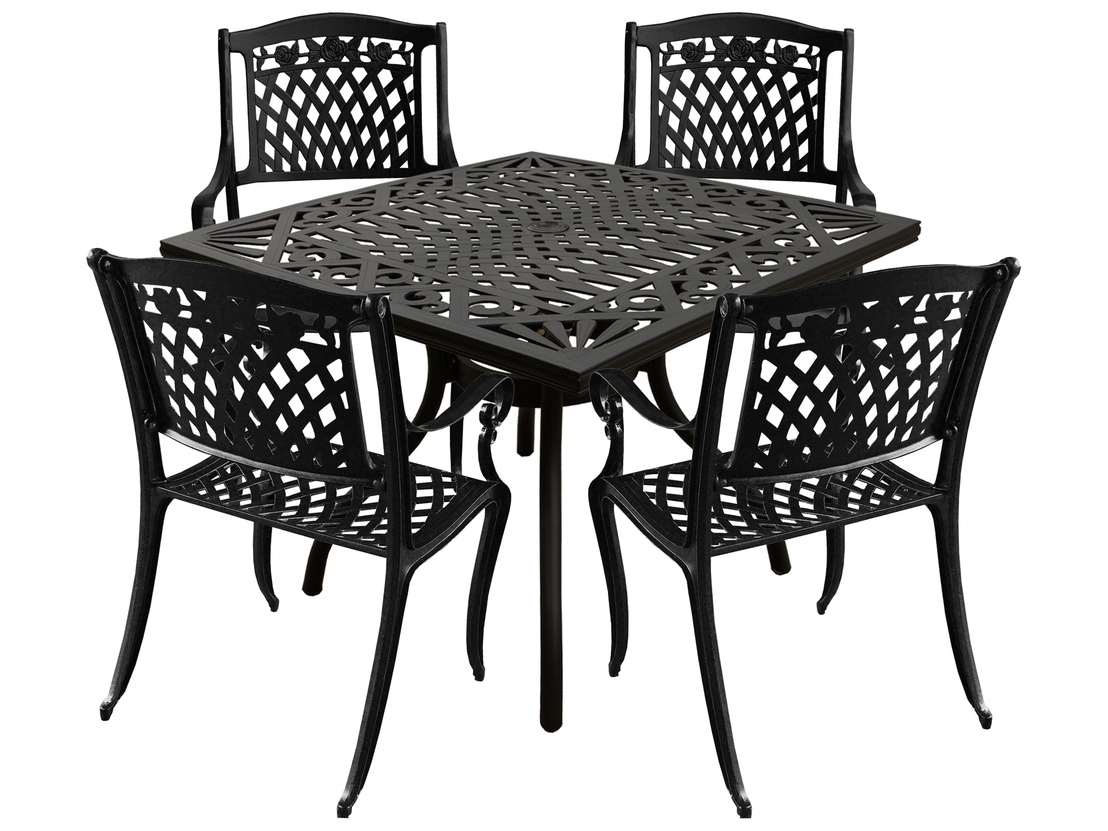 Modern Aluminum 37'' Black Square Outdoor Dining Set with Four Chairs