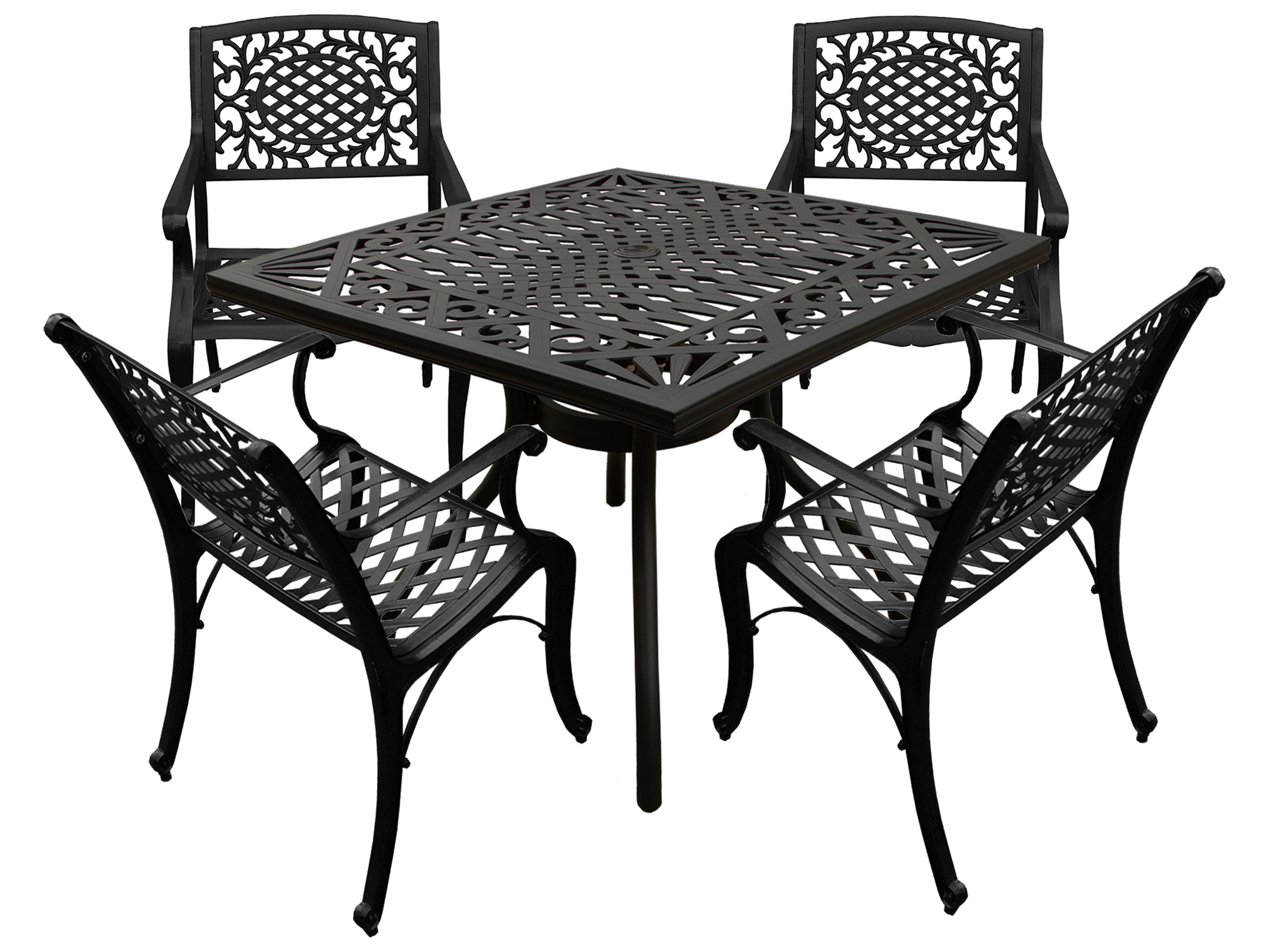 Oakland Living Modern Aluminum 37'' Black Square Outdoor Patio Dining Set with Four Chairs