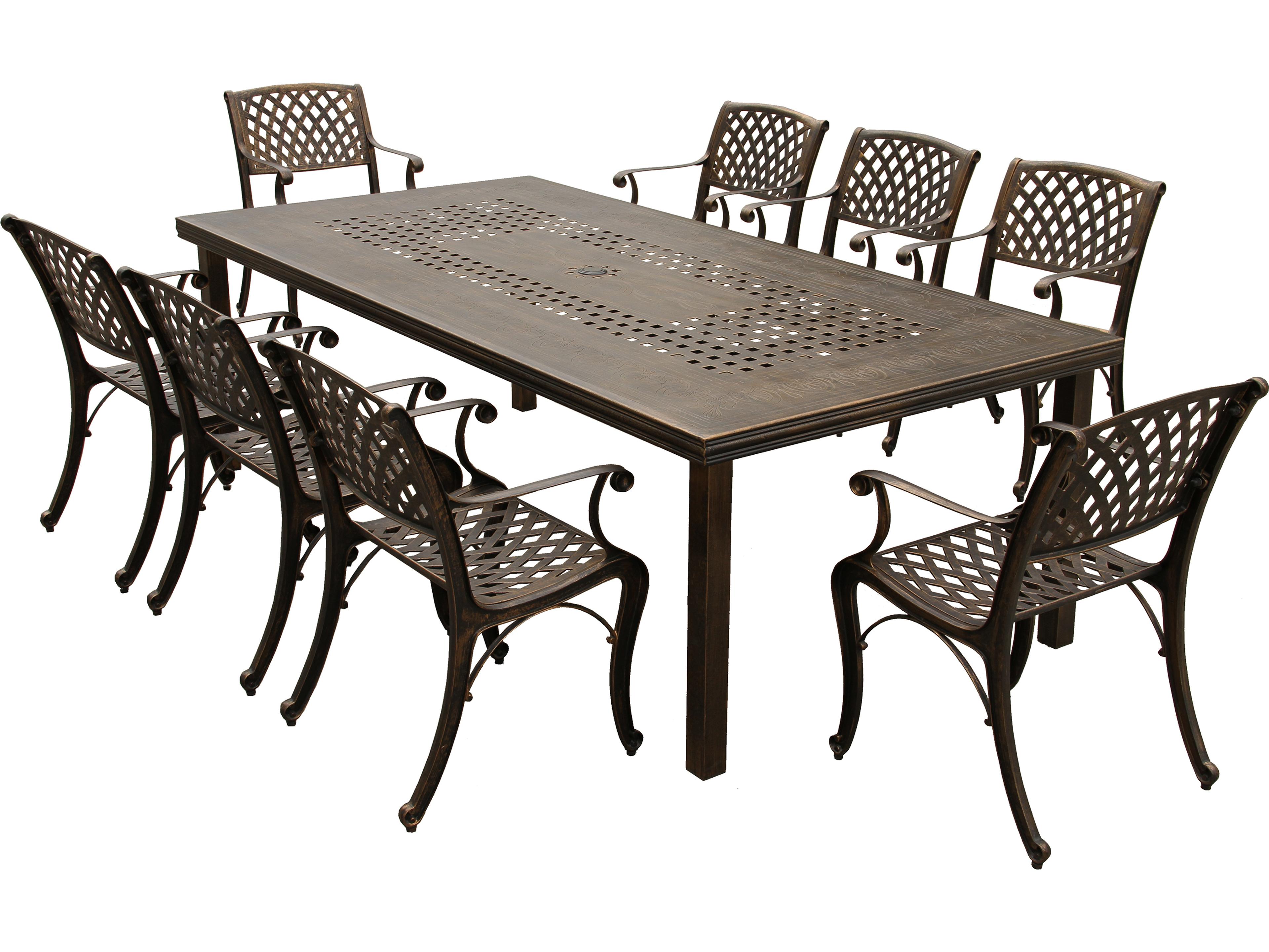 Modern Lattice Aluminum 95'' Bronze Large Rectangular Patio Dining Set with Eight Arm Chairs