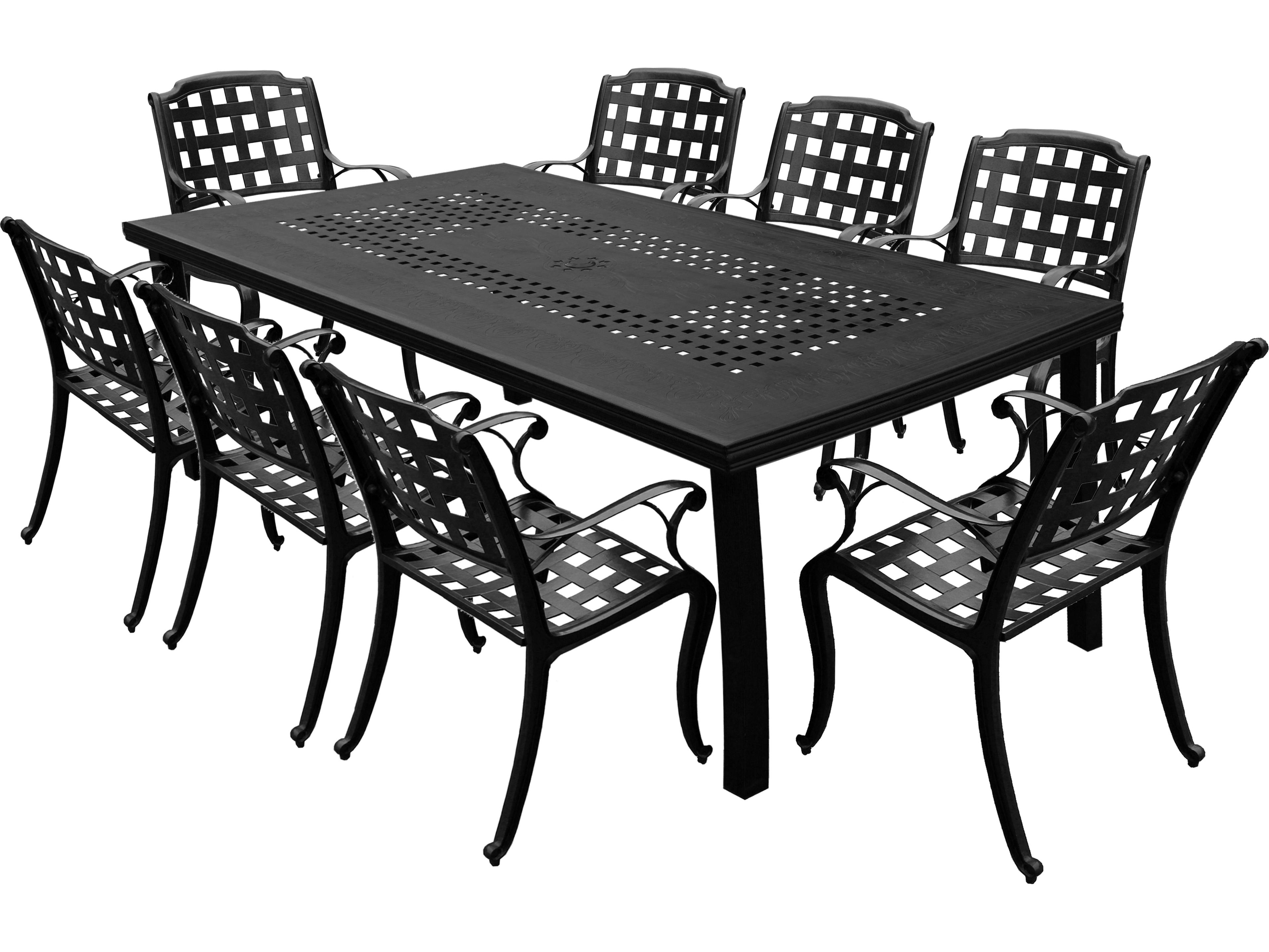 Oakland Living Modern Lattice Aluminum 95'' Black Large Rectangular Outdoor Patio Dining Set with Eight Arm Chairs