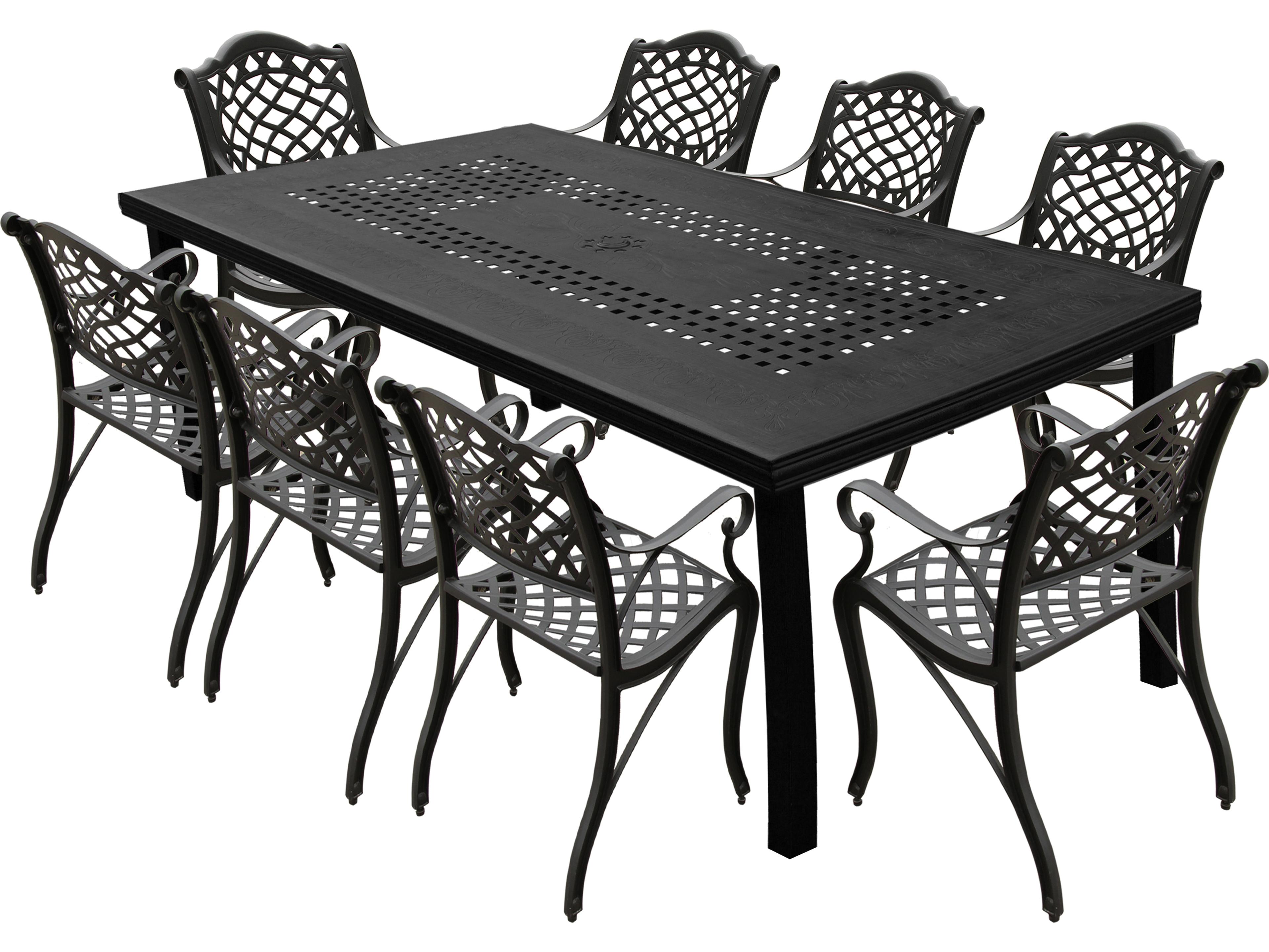 Modern Lattice Aluminum 95'' Black Large Rectangular Outdoor Patio Dining Set with Eight Arm Chairs