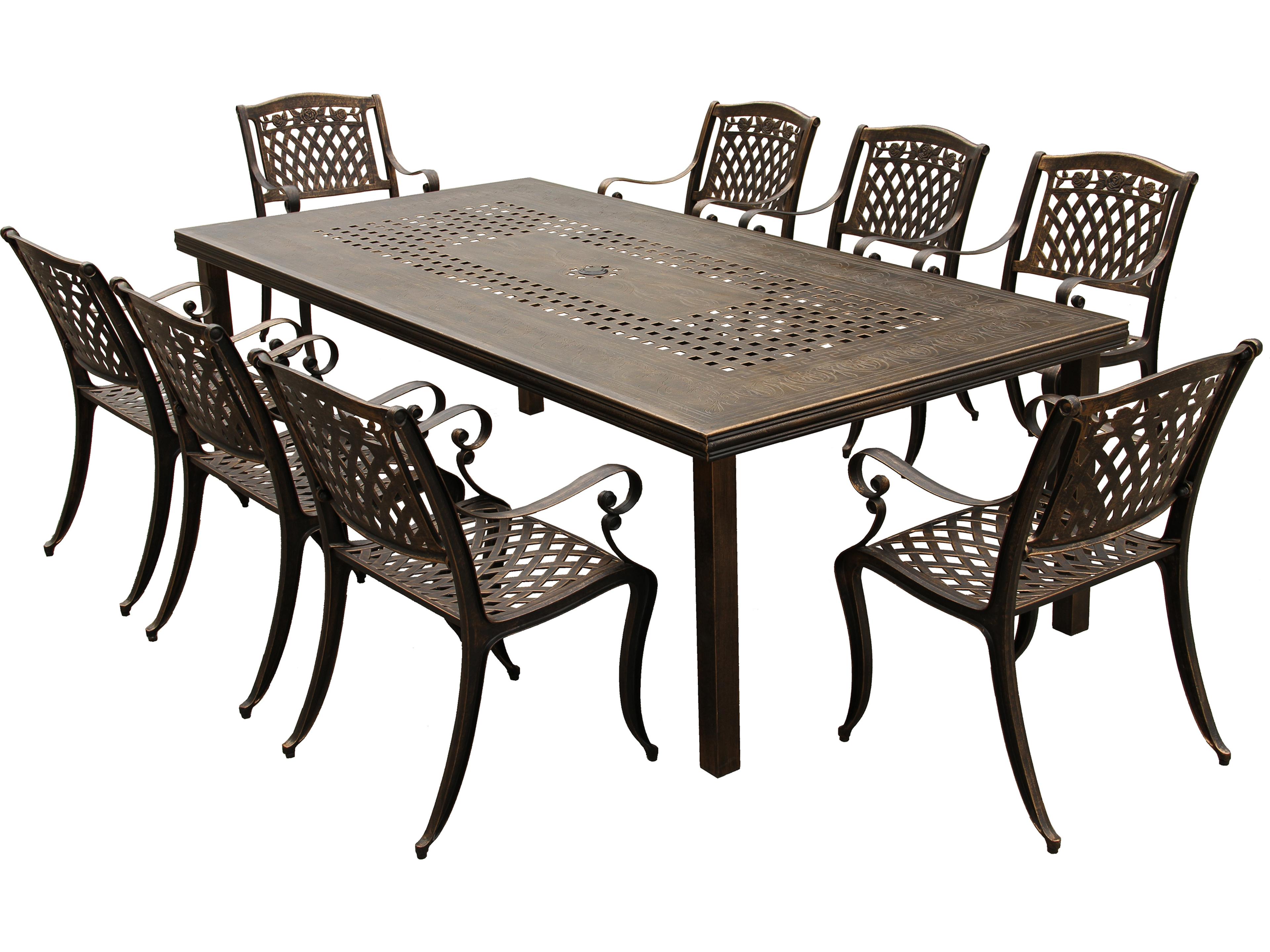 Modern Lattice Aluminum 95'' Bronze Large Rectangular Patio Dining Set with Eight Arm Chairs