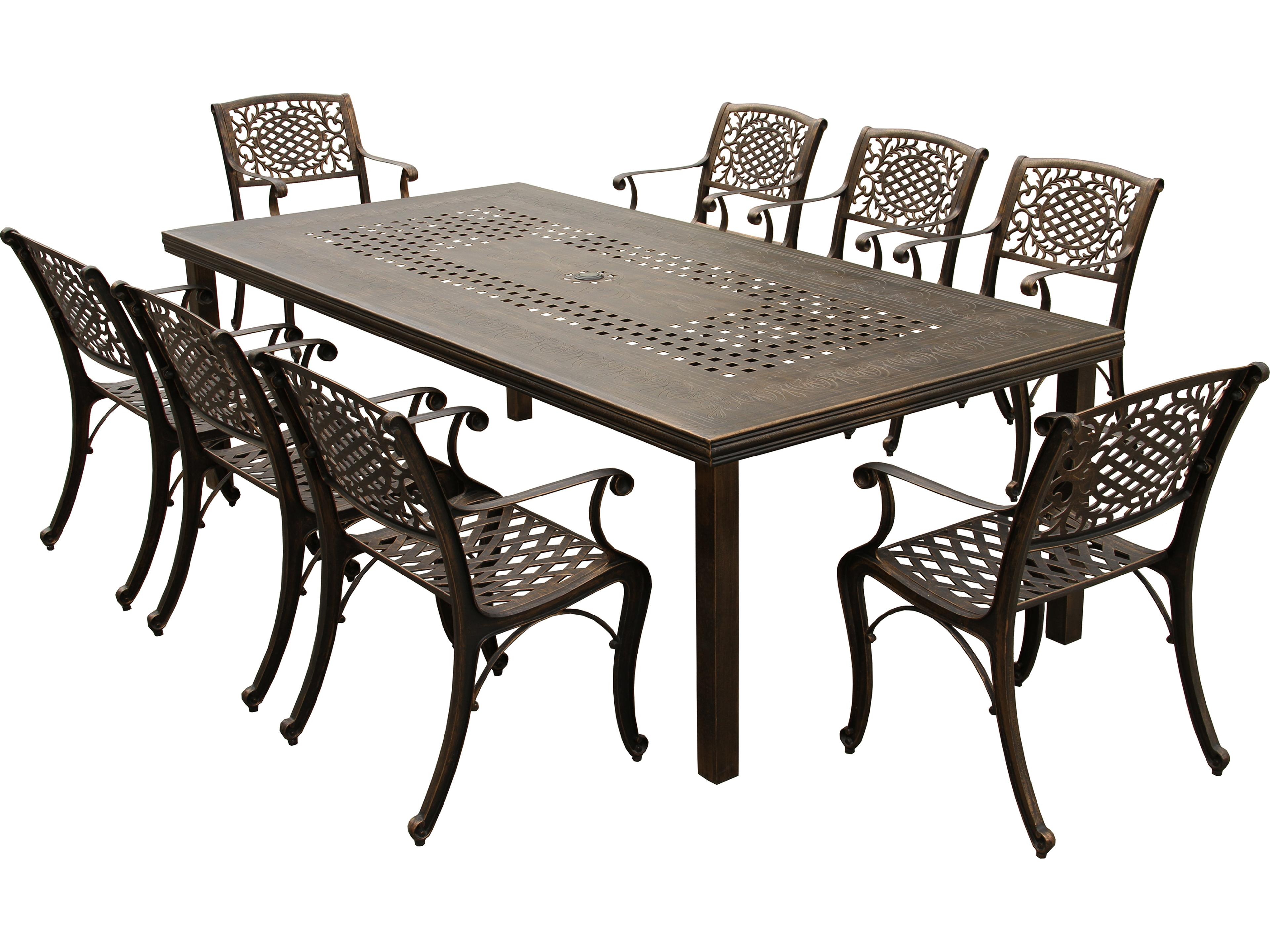 Modern Lattice Aluminum 95'' Bronze Large Rectangular Outdoor Patio Dining Set with Eight Arm Chairs