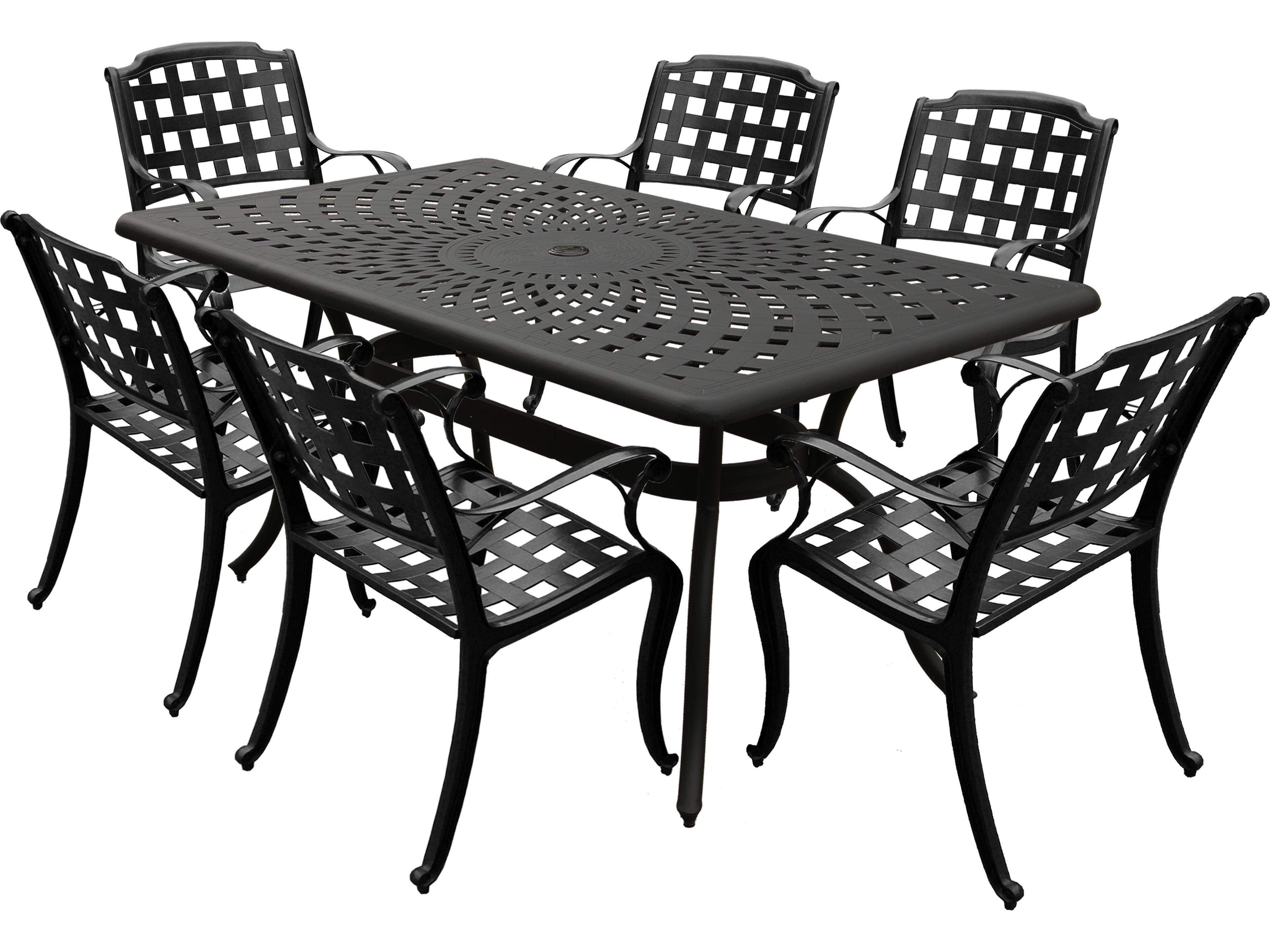 Modern Aluminum 67'' Black Rectangular Outdoor Patio Dining Set with Six Chairs