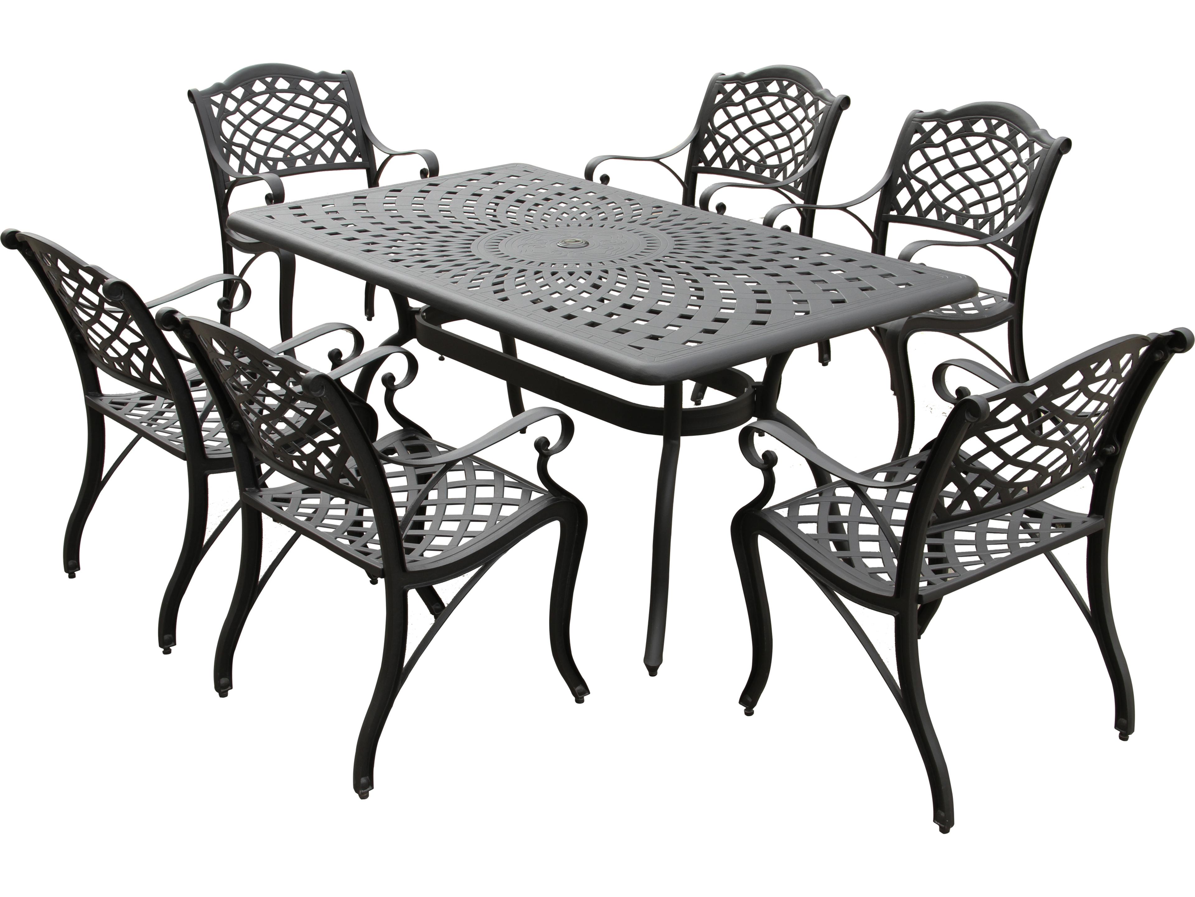 Modern Aluminum 67'' Black Rectangular Outdoor Dining Set with Six Chairs