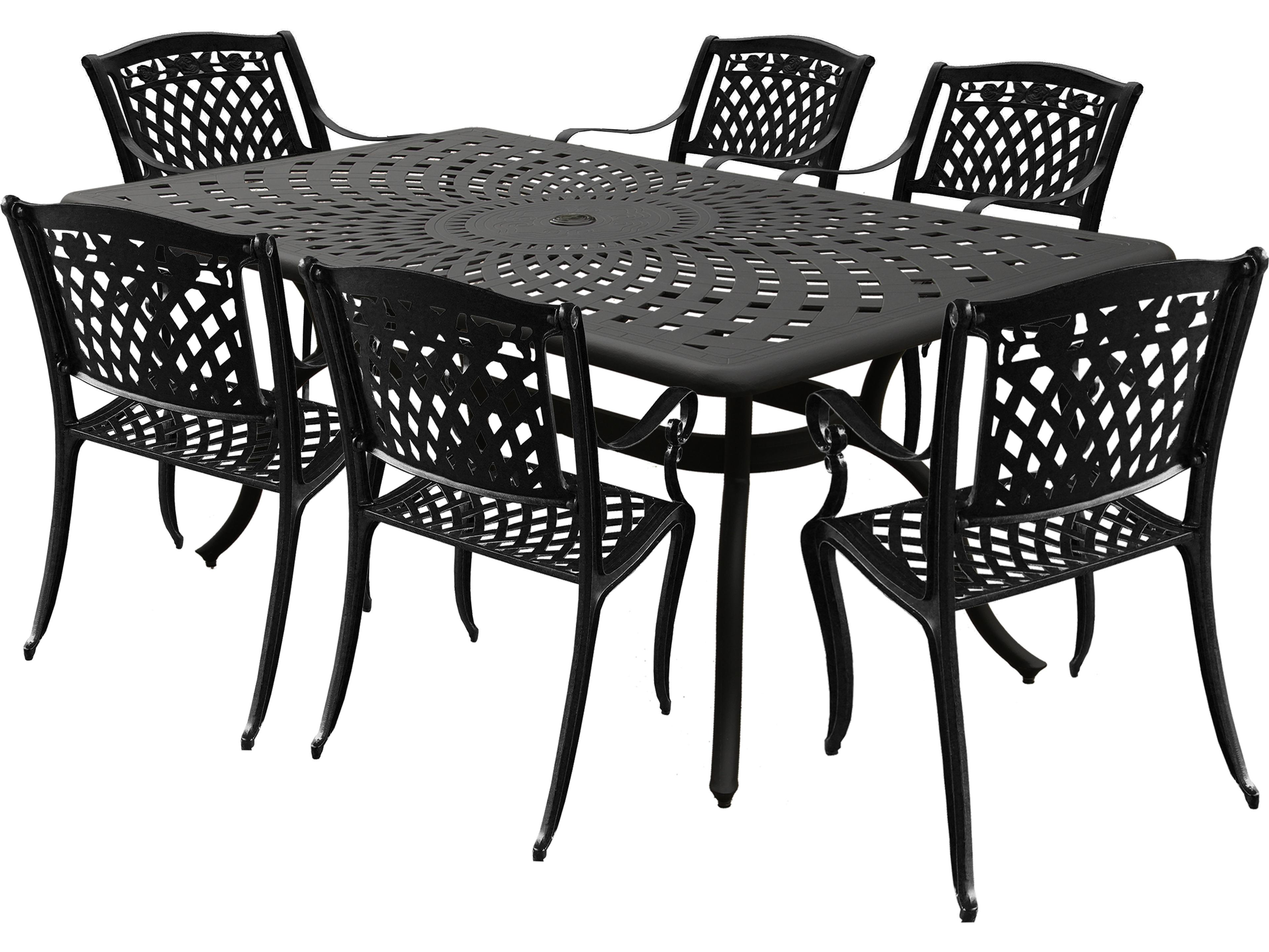 Modern Aluminum 67'' Black Rectangular Outdoor Patio Dining Set with Six Chairs