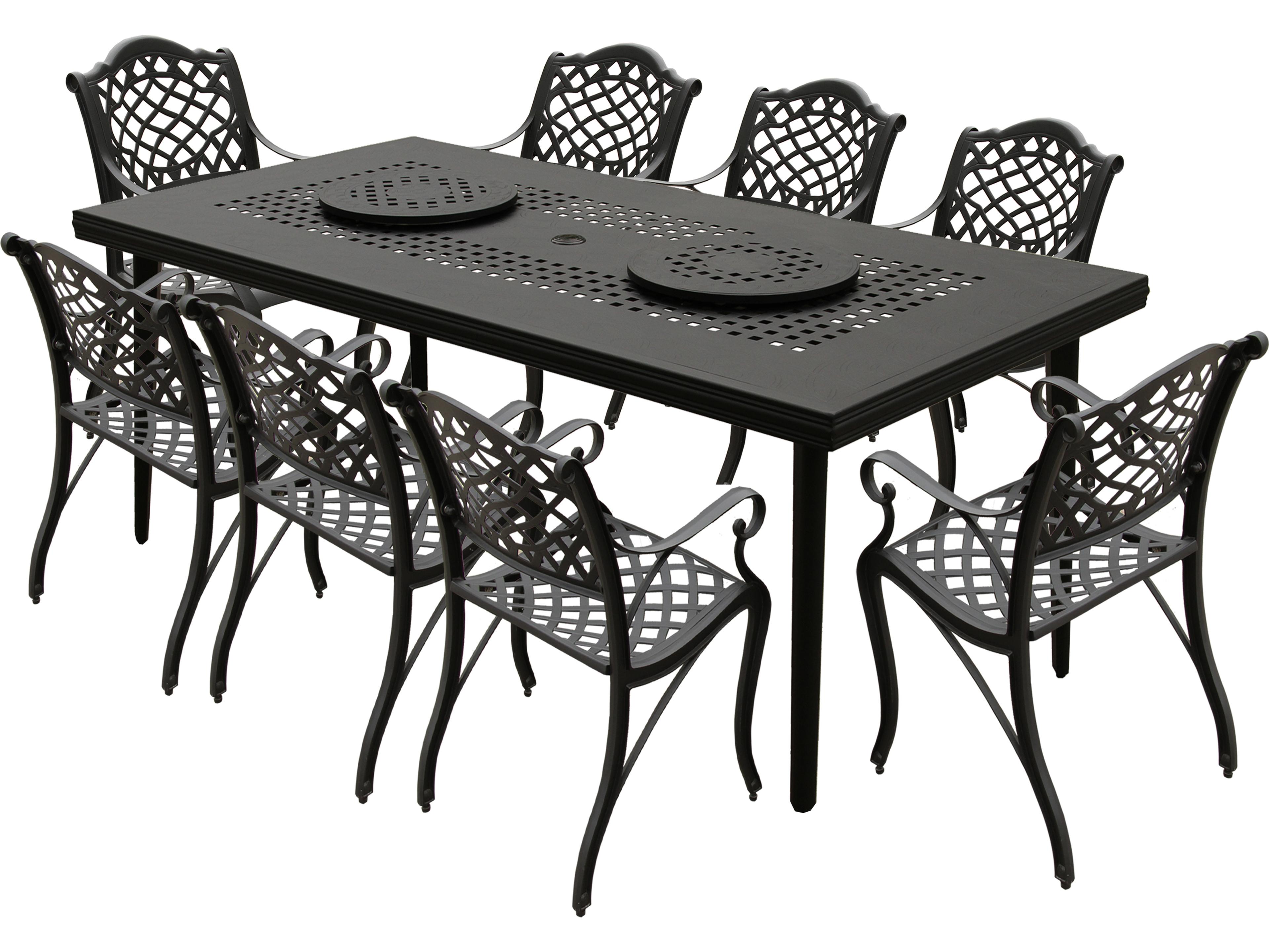 Oakland Living Modern Aluminum 84'' Large Black Rectangular Outdoor Dining Set with Two Lazy Susans and Eight Chairs