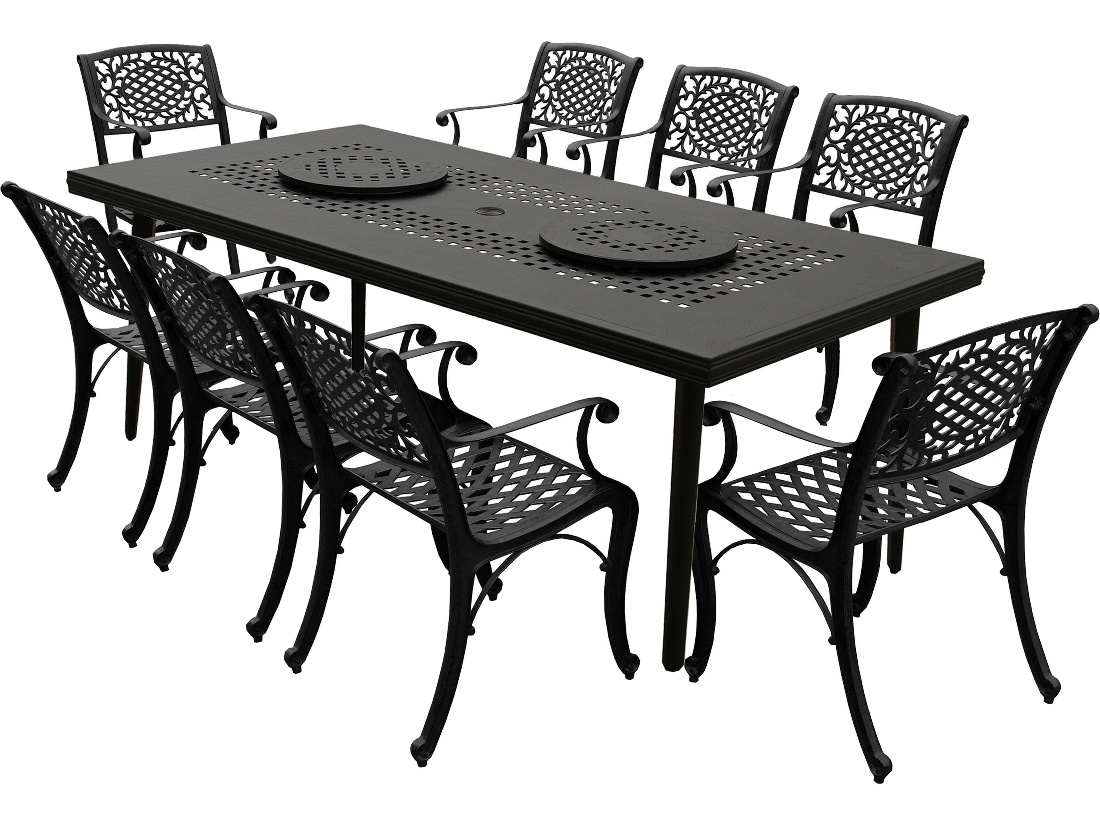 Oakland Living Modern Aluminum 84'' Large Black Rectangular Patio Dining Set with Two Lazy Susans and Eight Chairs