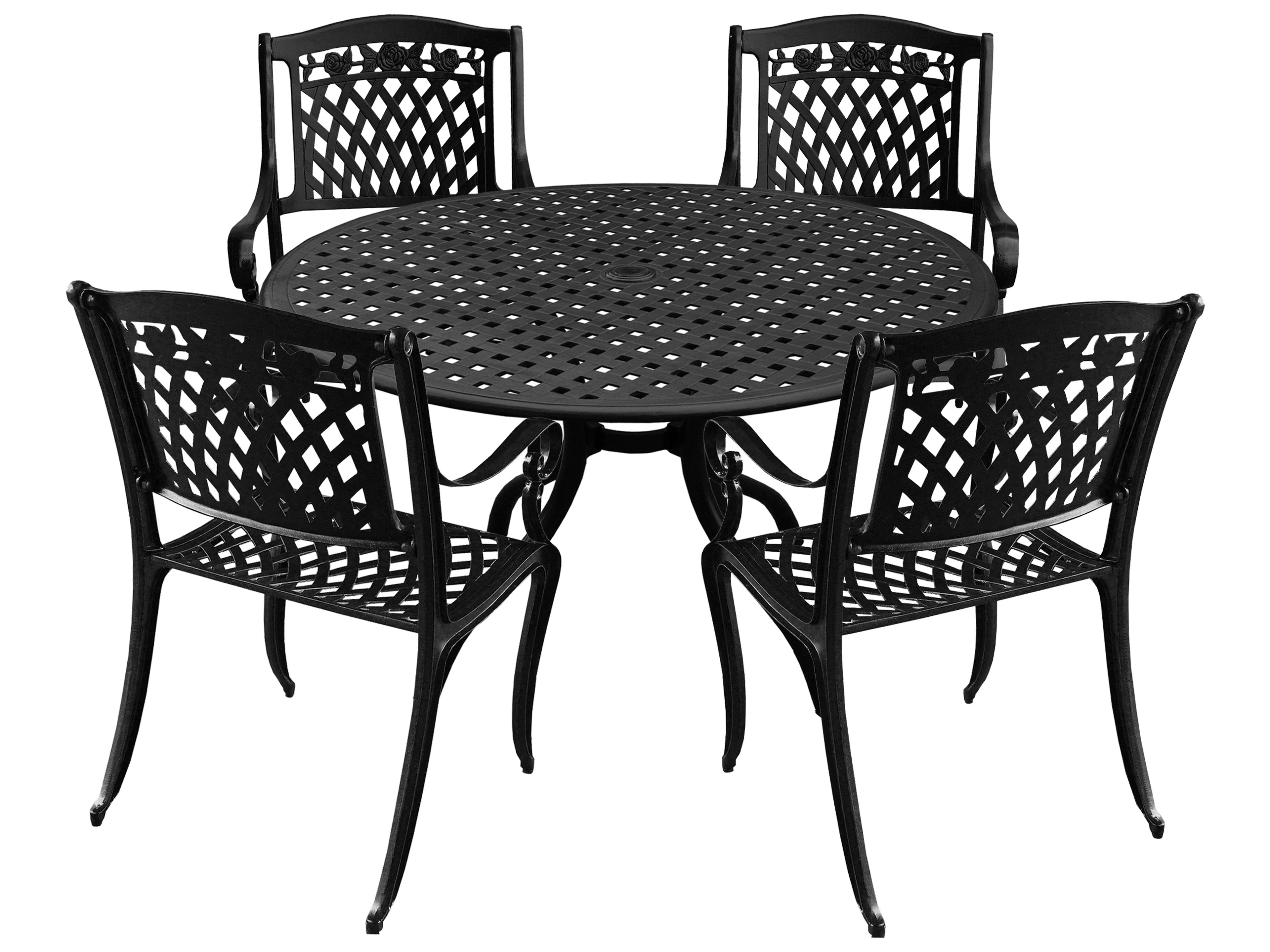 Modern Aluminum 42'' Black Round Patio Dining Set with Four Chairs