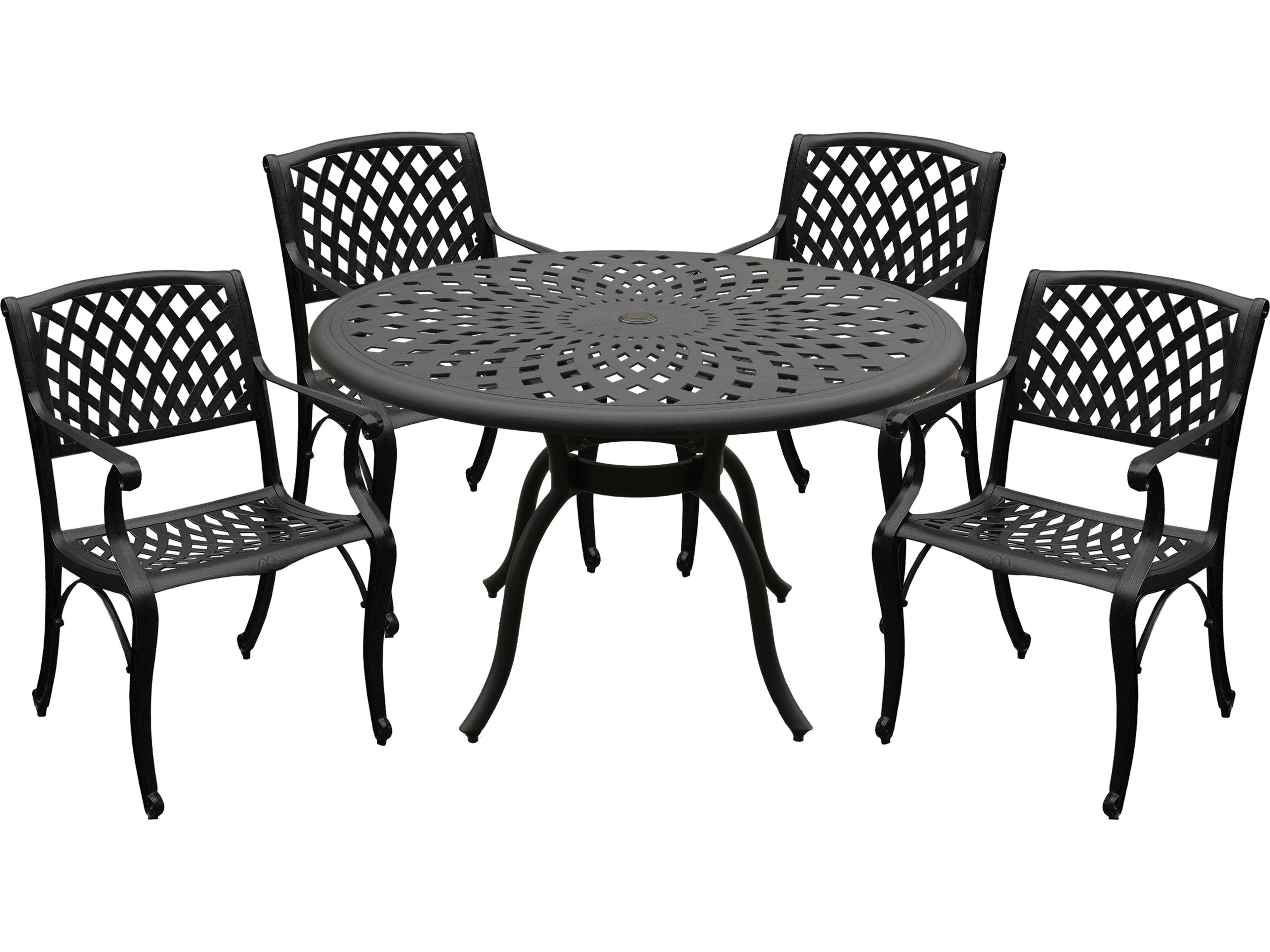 Oakland Living Modern Aluminum 48'' Black Round Outdoor Patio Dining Set with Four Chairs
