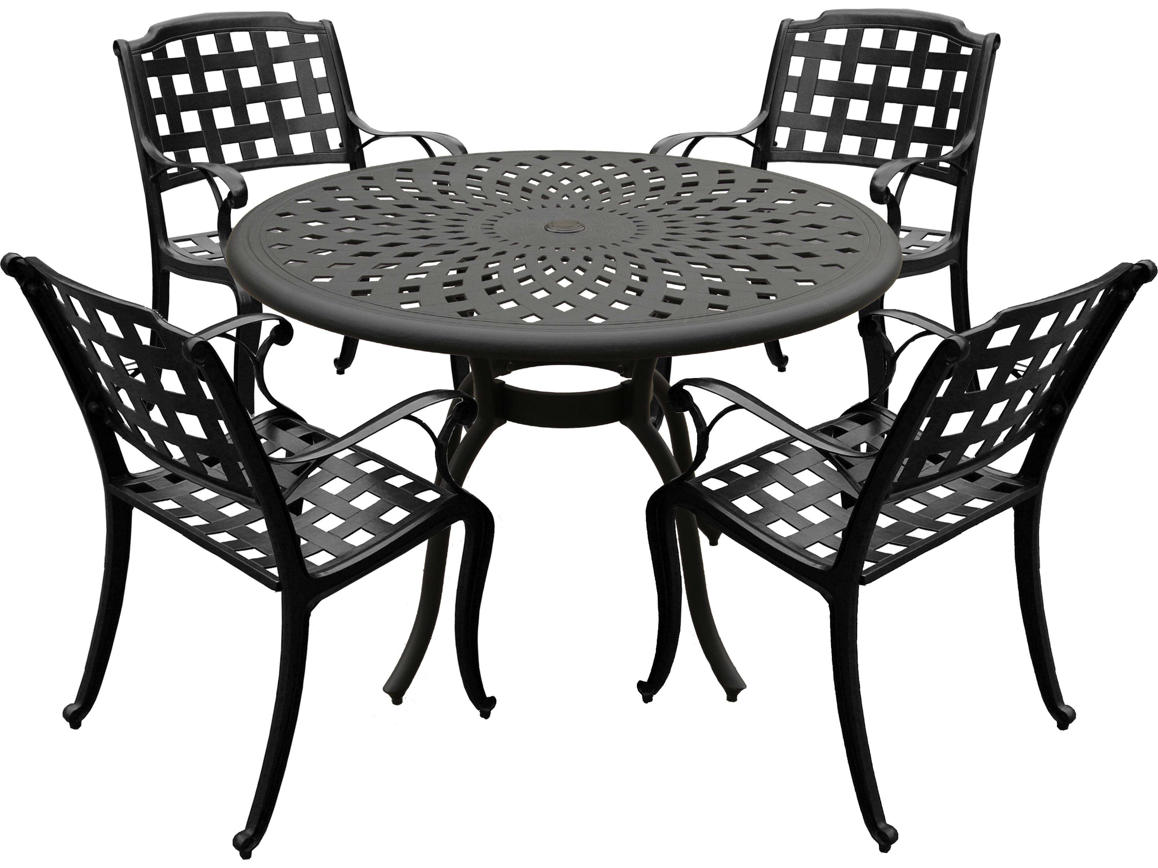 Modern Aluminum 48'' Black Round Patio Dining Set with Four Chairs