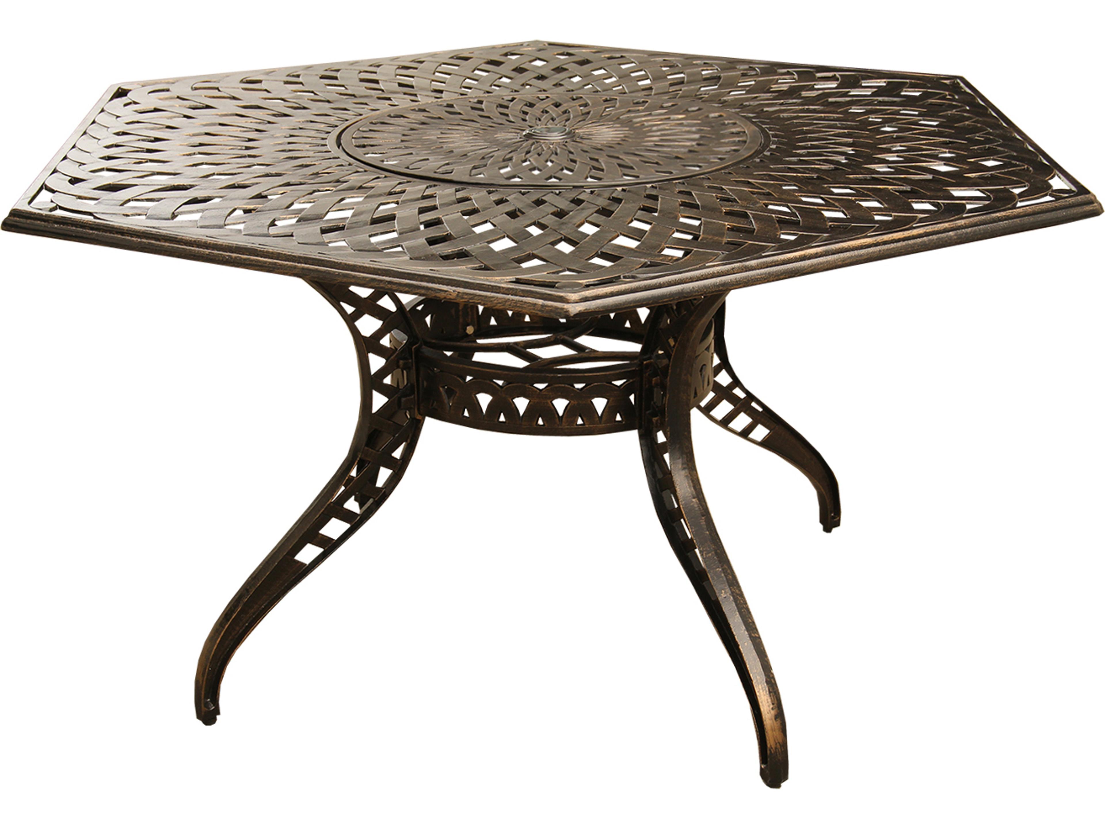 Mesh Modern Bronze Aluminum Hexagon Outdoor Patio Dining Table with Lazy Susan