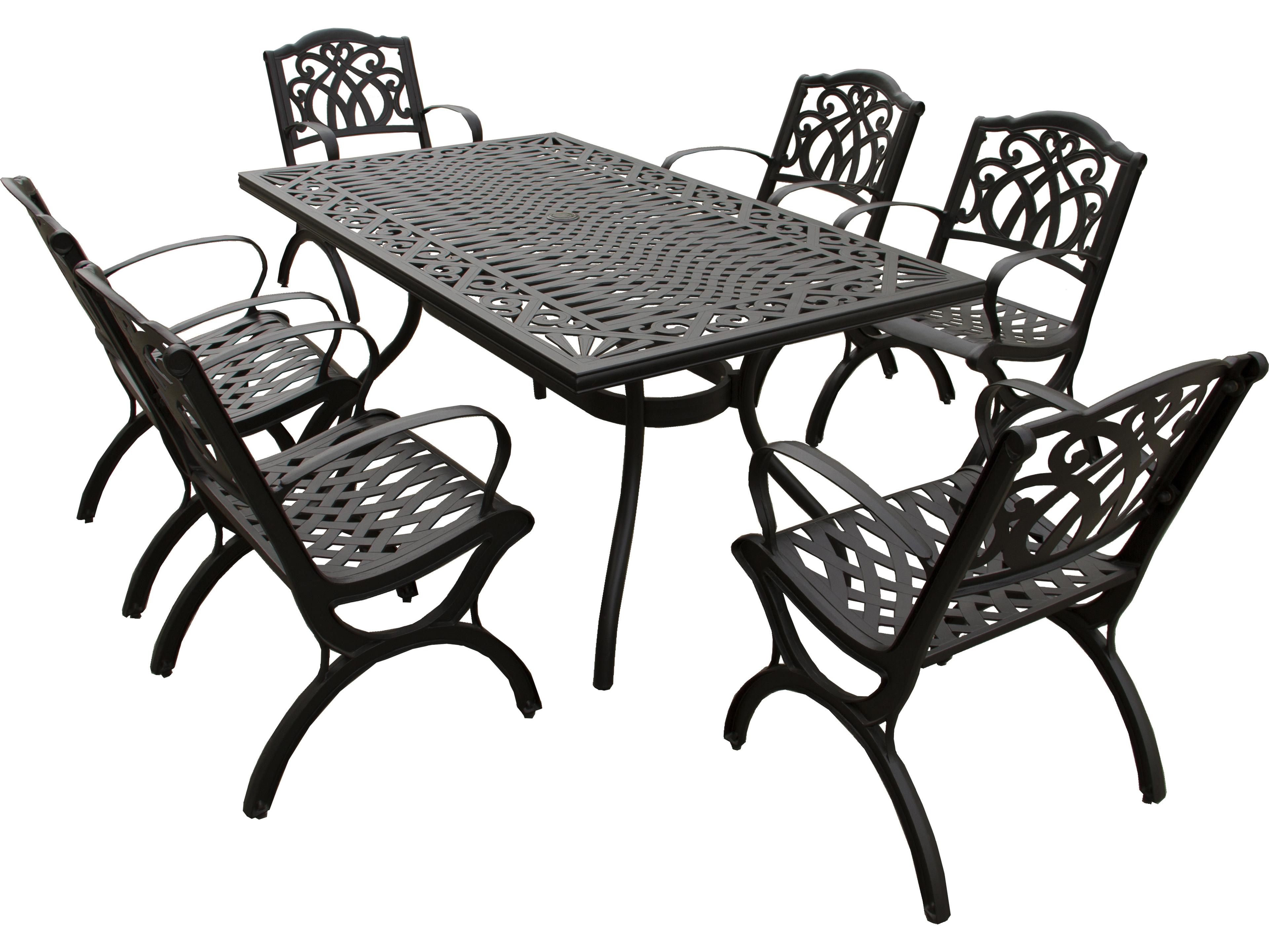 Oakland Living Modern Aluminum 68'' Black Rectangular Outdoor Patio Dining Set with Six Chairs
