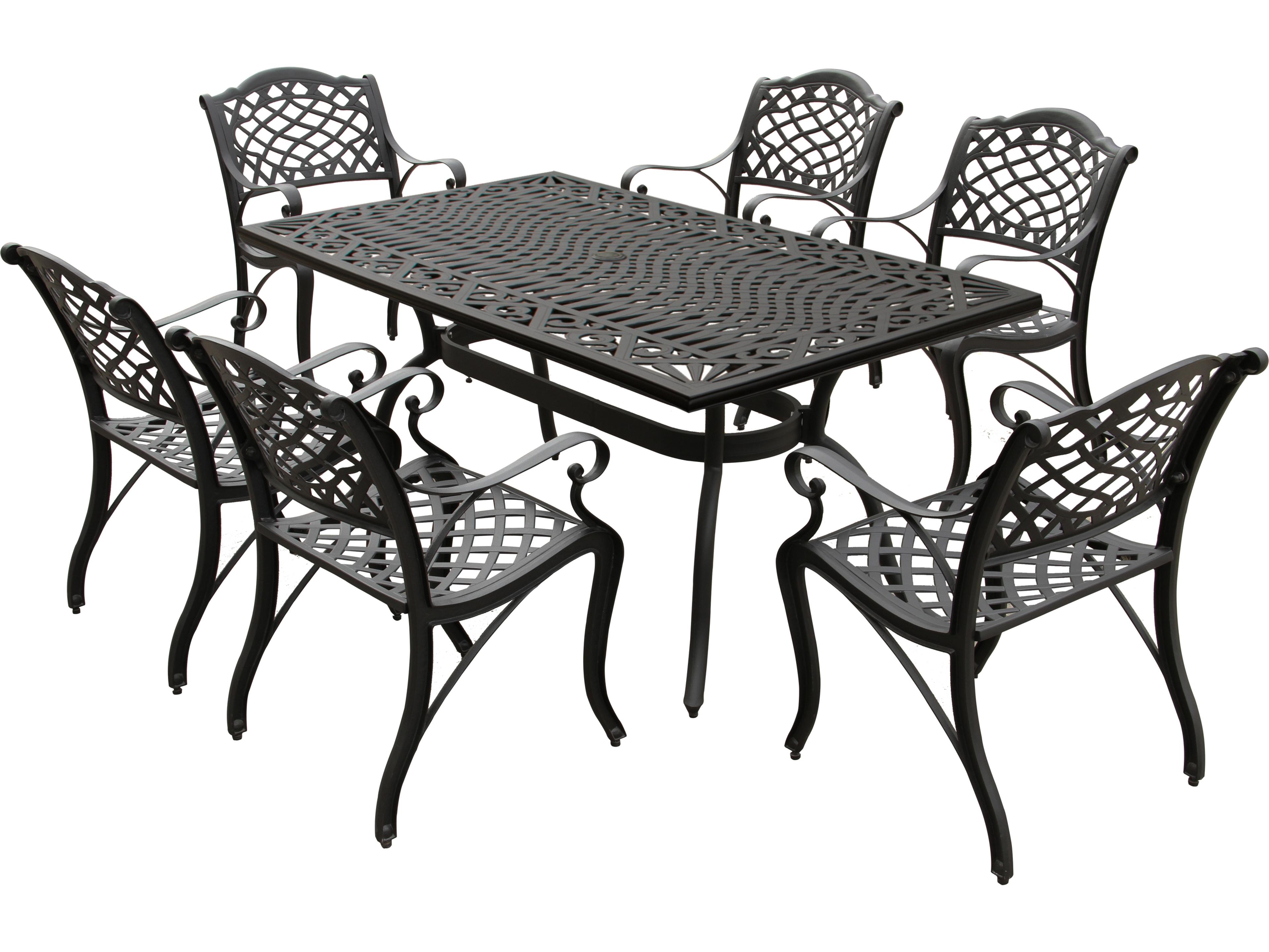 Modern Aluminum 68'' Black Rectangular Patio Dining Set with Six Chairs