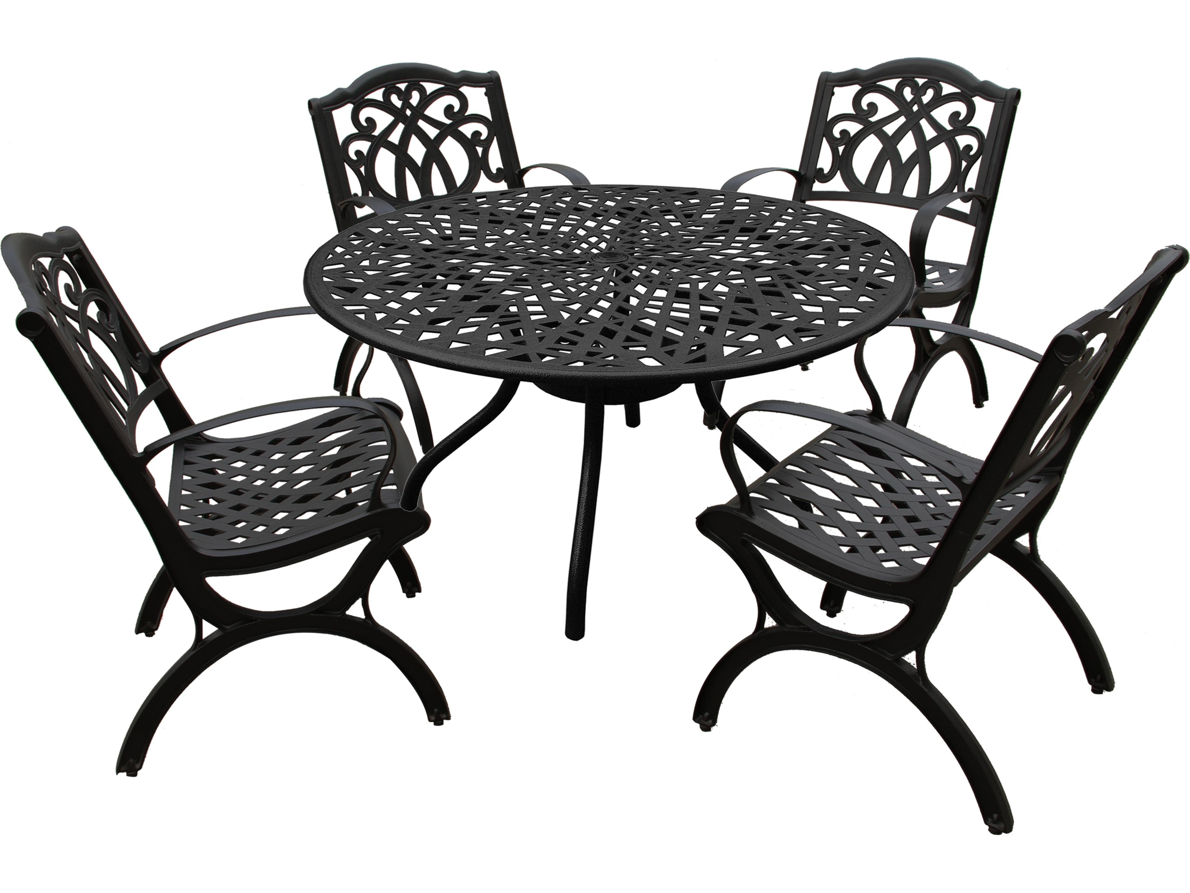 Modern Aluminum 48'' Black Round Patio Dining Set with Four Chairs