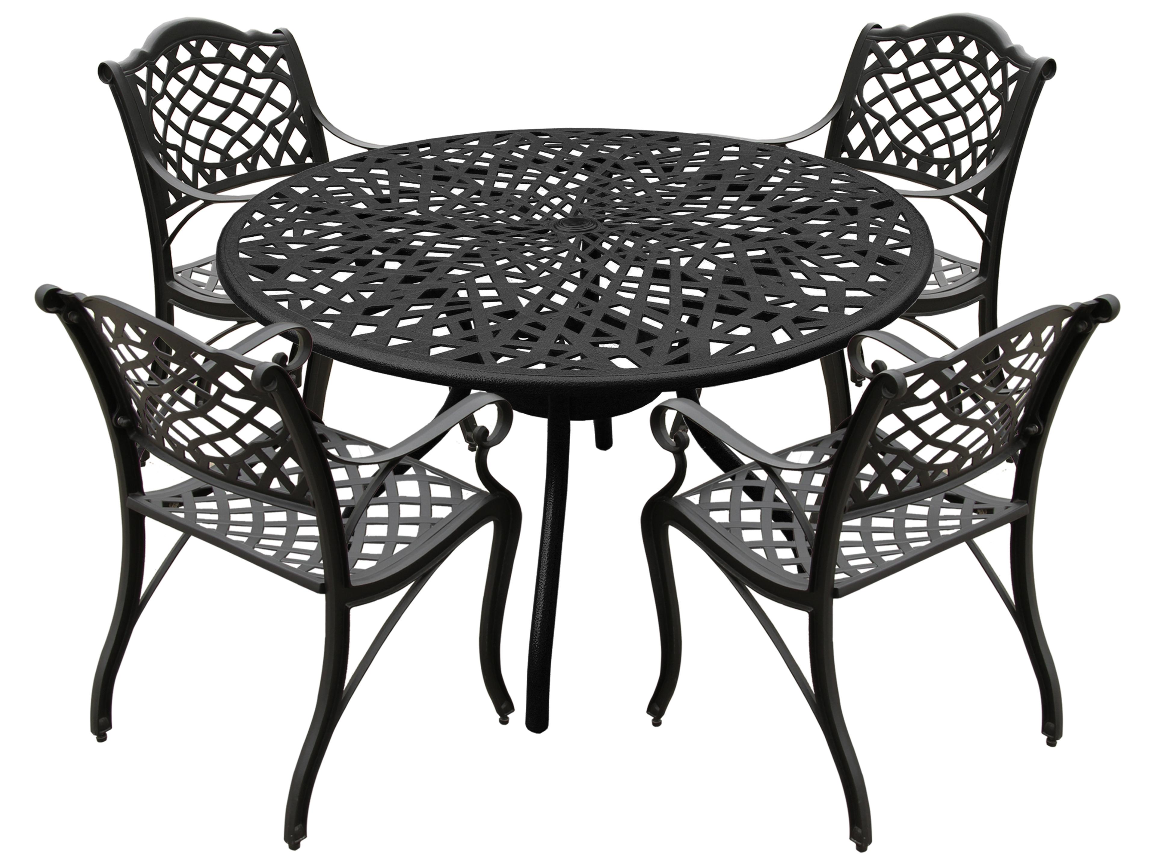 Modern Aluminum 48'' Black Round Outdoor Dining Set with Four Chairs