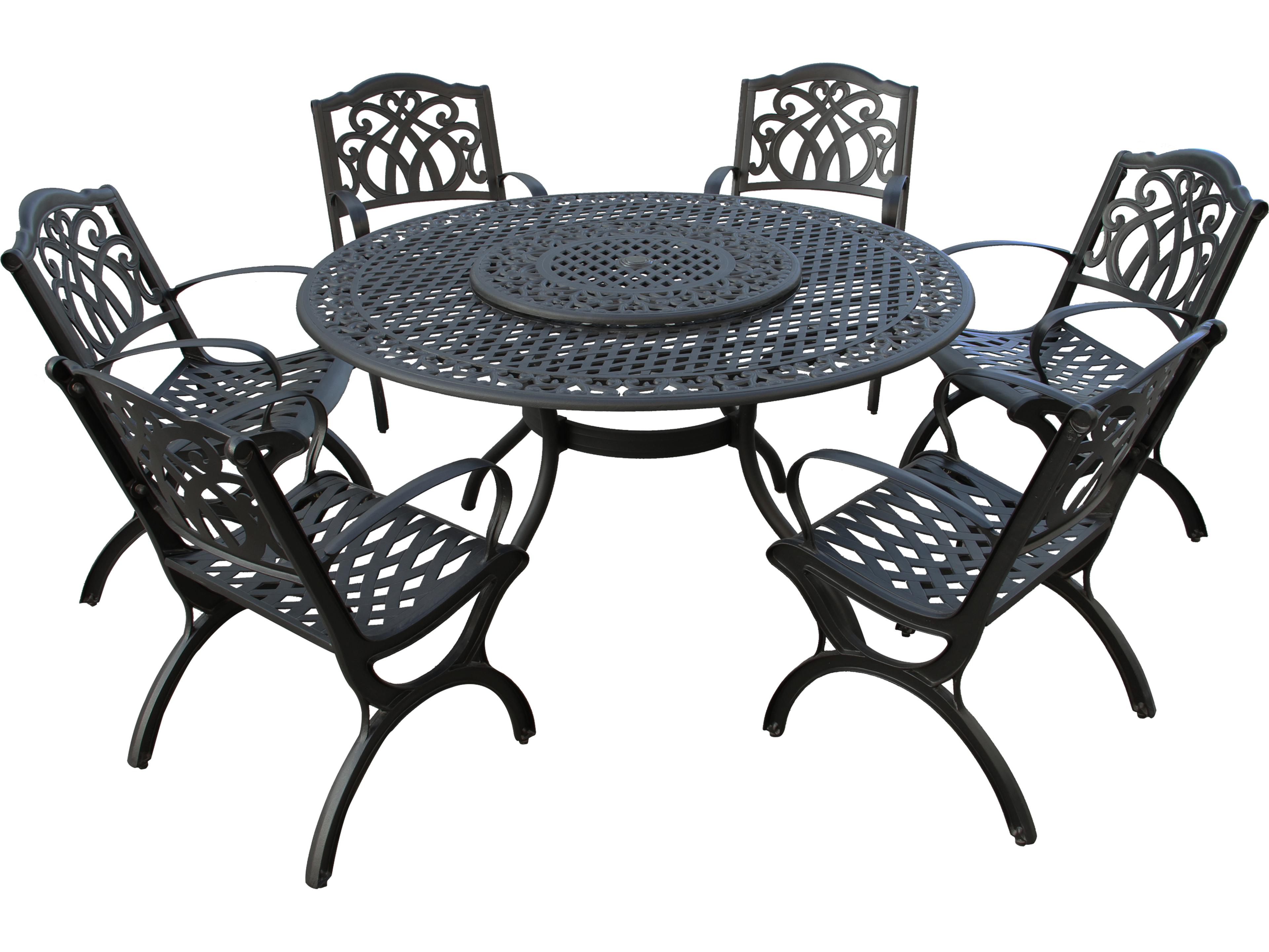 Oakland Living Modern Aluminum 59'' Large Black Round Outdoor Dining Set with Lazy Susan and Six Chairs